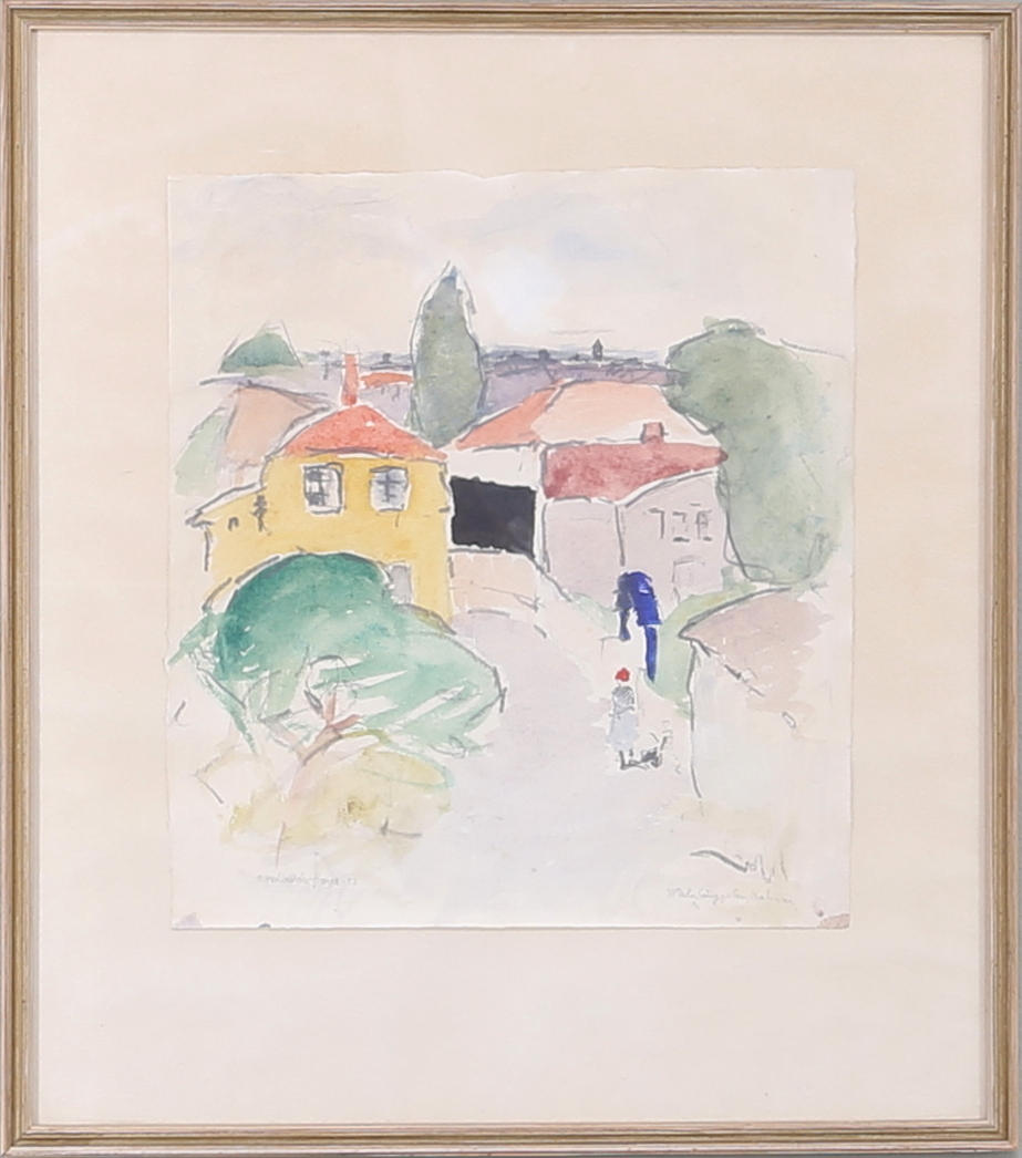 EDWIN LINDHOLM HOUGE. "WästraLånggatan, Kalmar" Akvarell, signerad o daterad Edv.Lindholm-Houge -53.