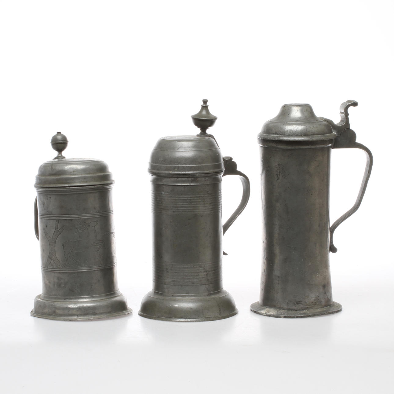 STOP, 3 st, tenn, bland annat med jaktmotiv, 1800-tal.