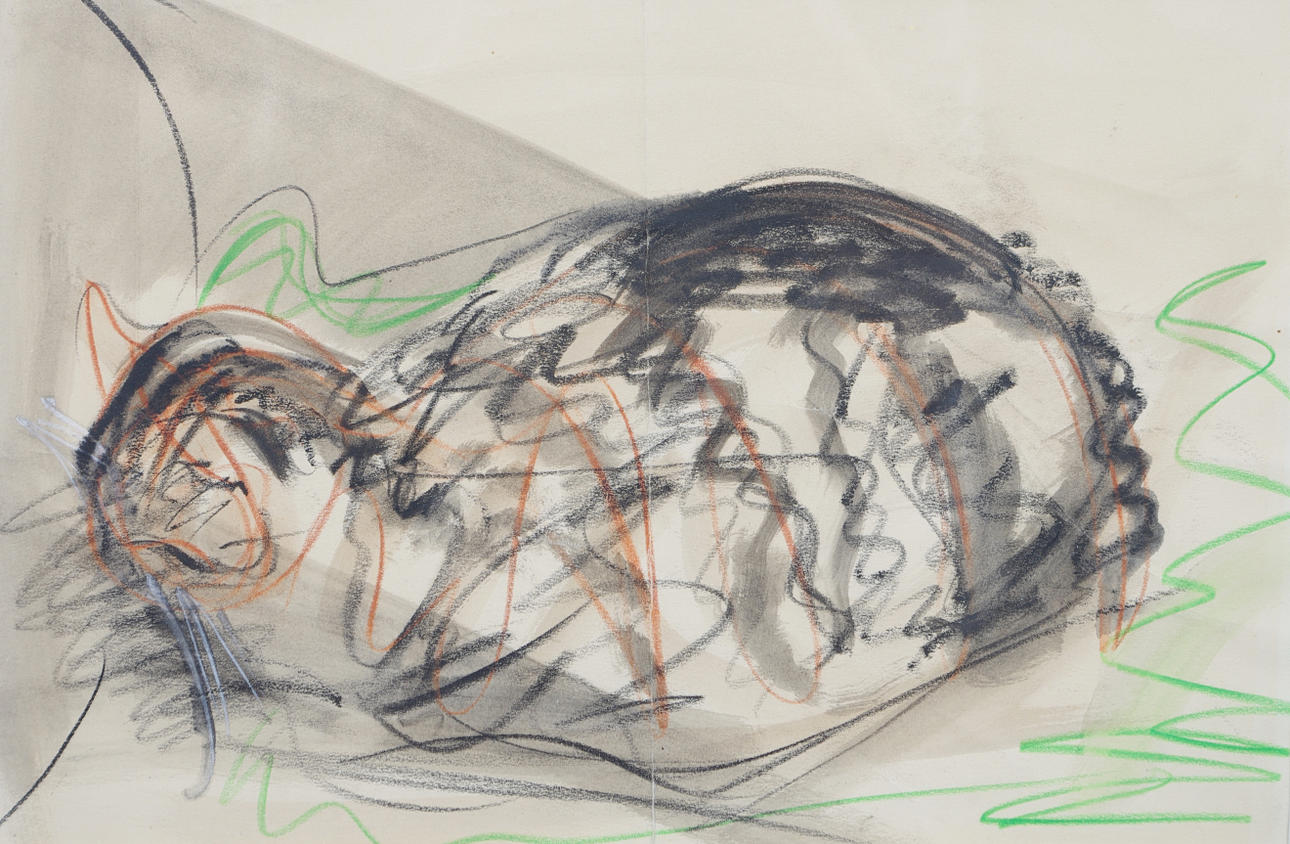 ALVAR JANSSON. TILLSKRIVEN. Katten Kiddie, blandteknik, osignerad.