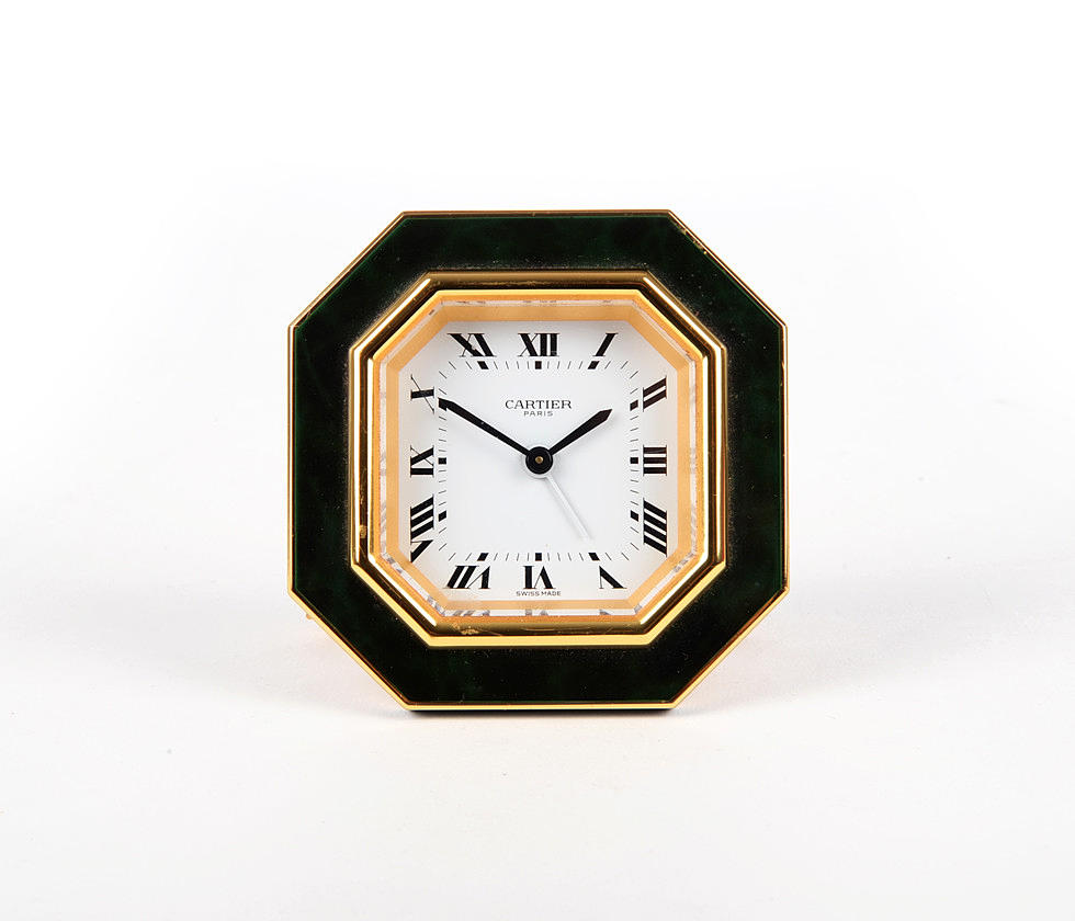 CARTIER. Table clock / travel alarm clock, mechanical, 8-day