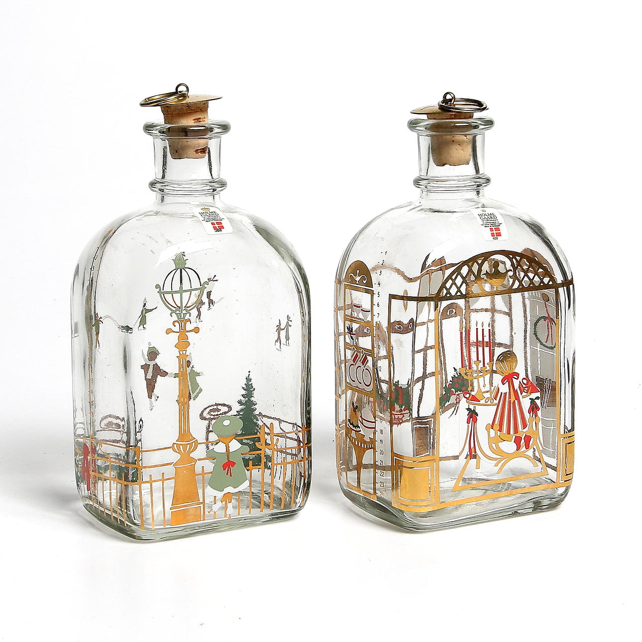 PLUNTOR/JULFLASKOR, 2 st, glas, Holmegaard. 1988/89.