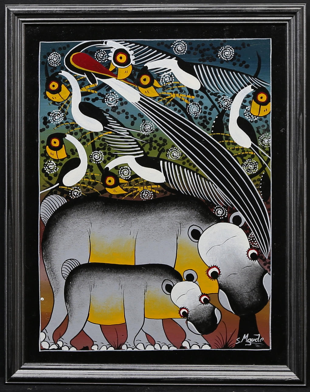 OIDENTIFIERAD KONSTNÄR. Tinga-Tinga-Malerei. Signiert S. Mgude.