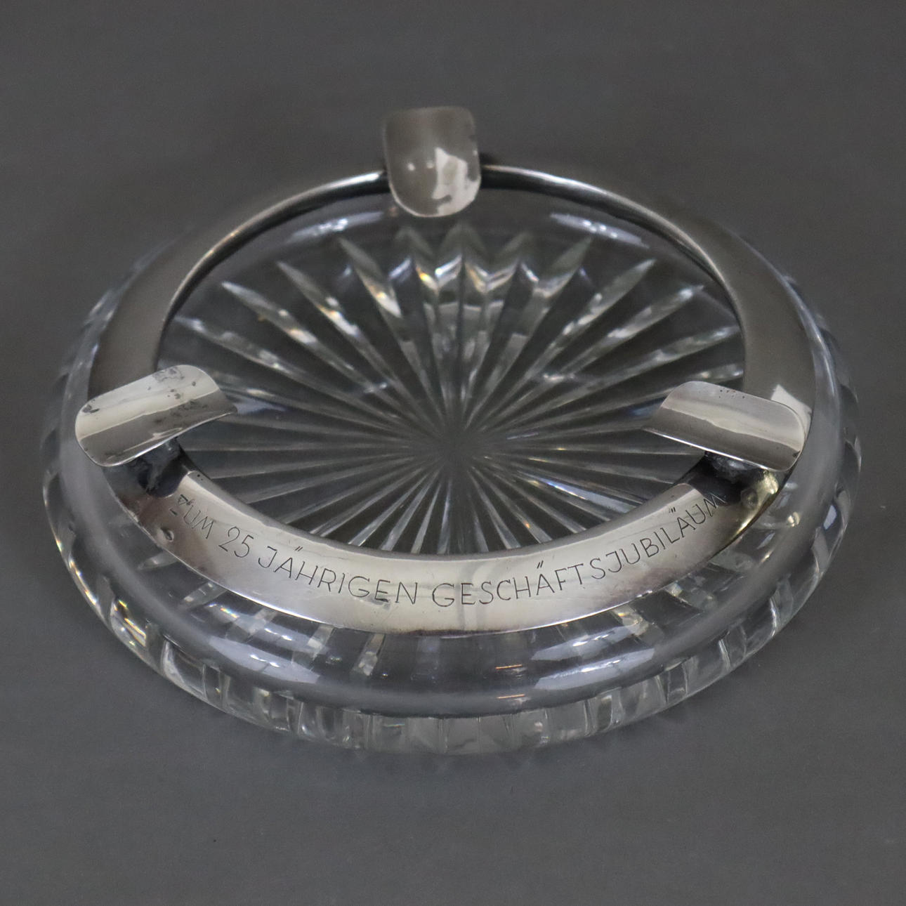 - ASHTRAY - clear glass with 835 silver mounting.