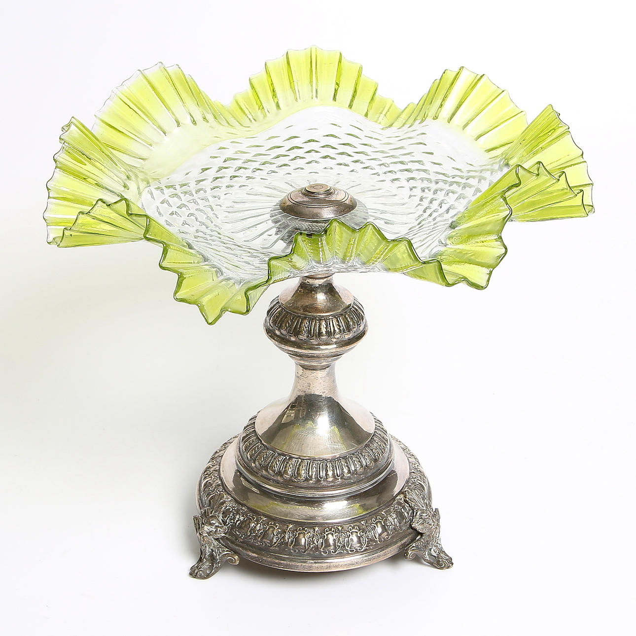 BORDSUPPSATS, nysilver och glas, tidigt 1900-tal.