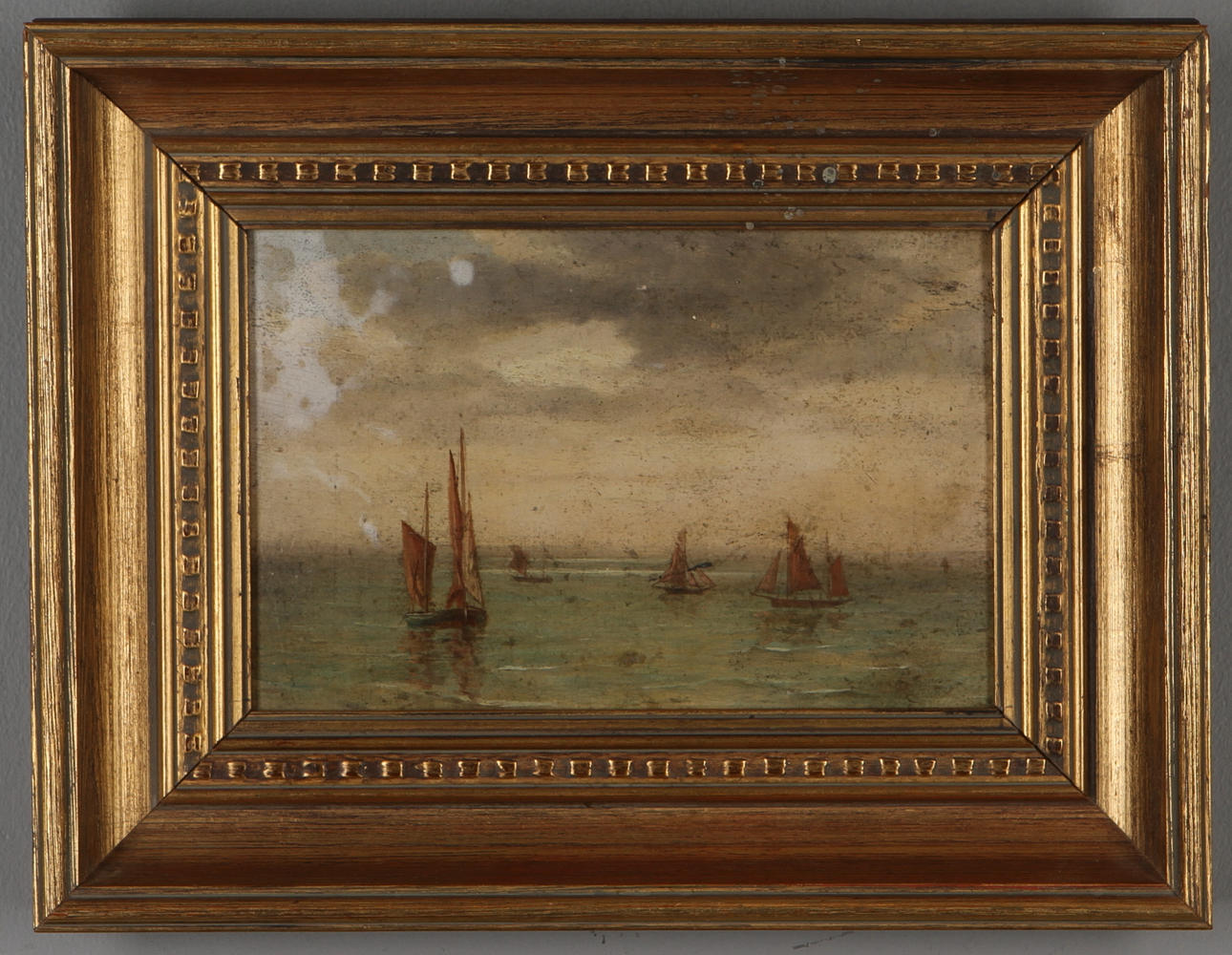 OKÄND KONSTNÄR. Marinmotiv, olja på pannå, 1800-tal.