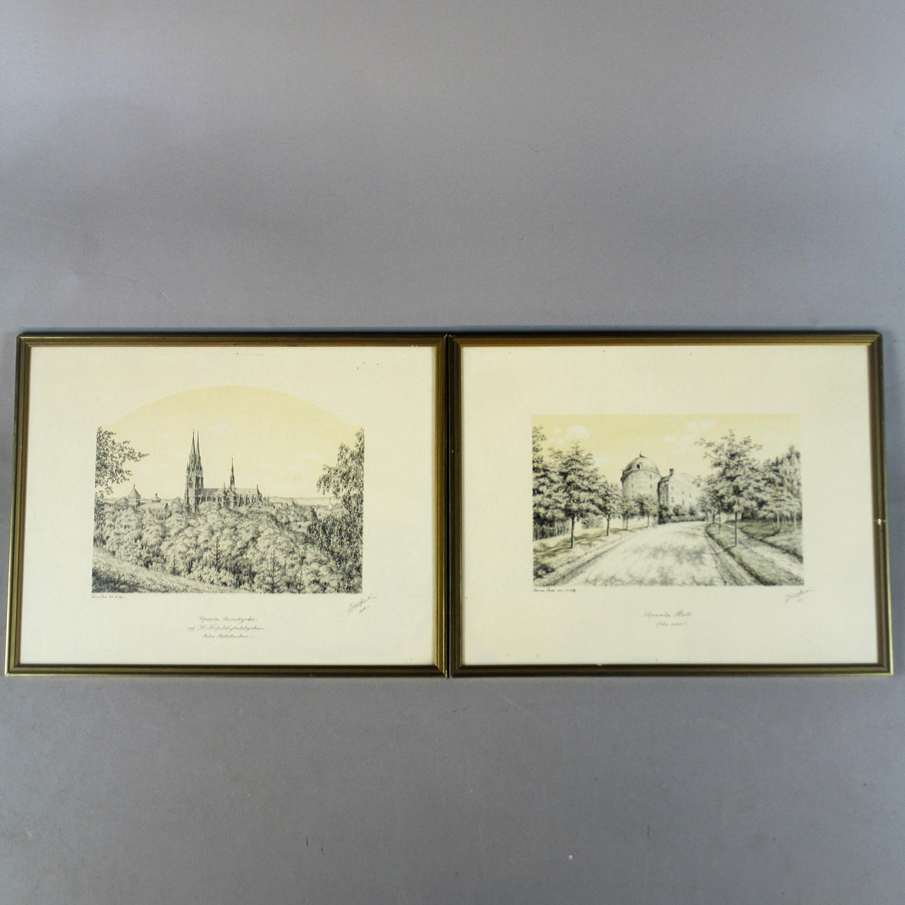 OIDENTIFIERAD KONSTNÄR. TRYCK 2 st Uppsala motiv.