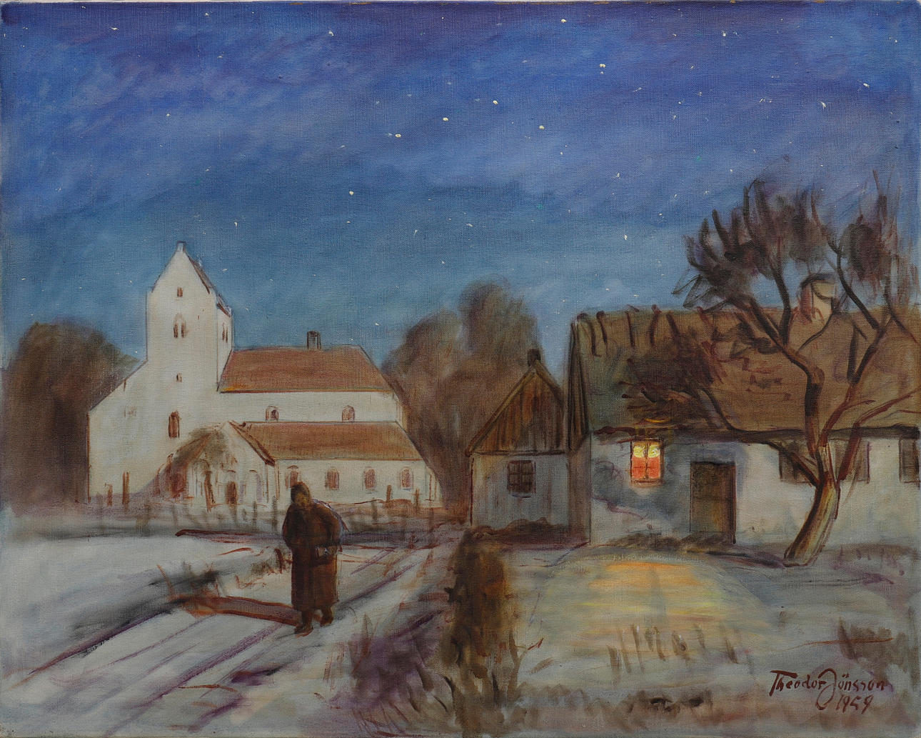 THEODOR JÖNSSON. DALBY KIRCHE WINTERMOTIV.
