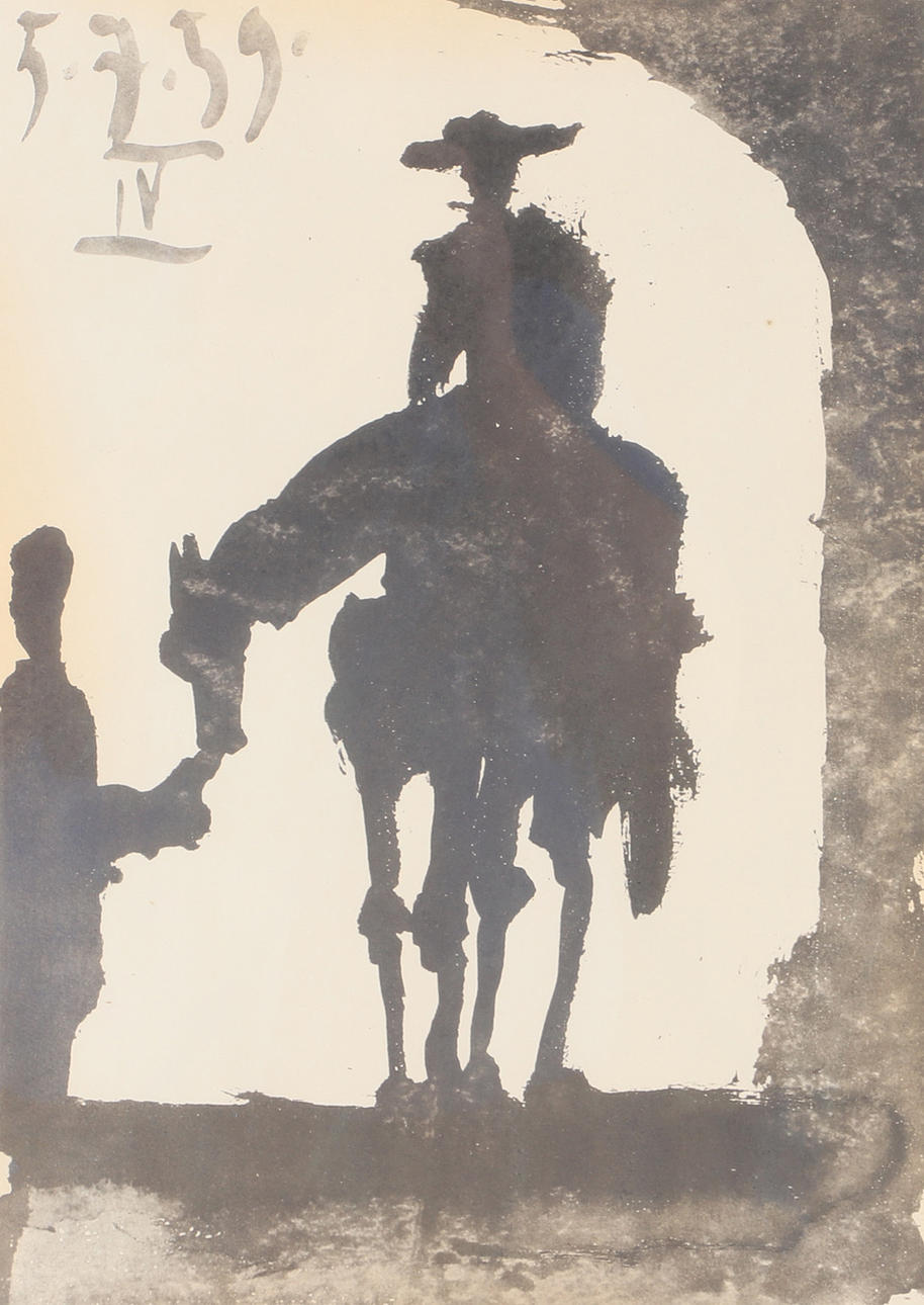 PABLO PICASSO. Man on horse, print.
