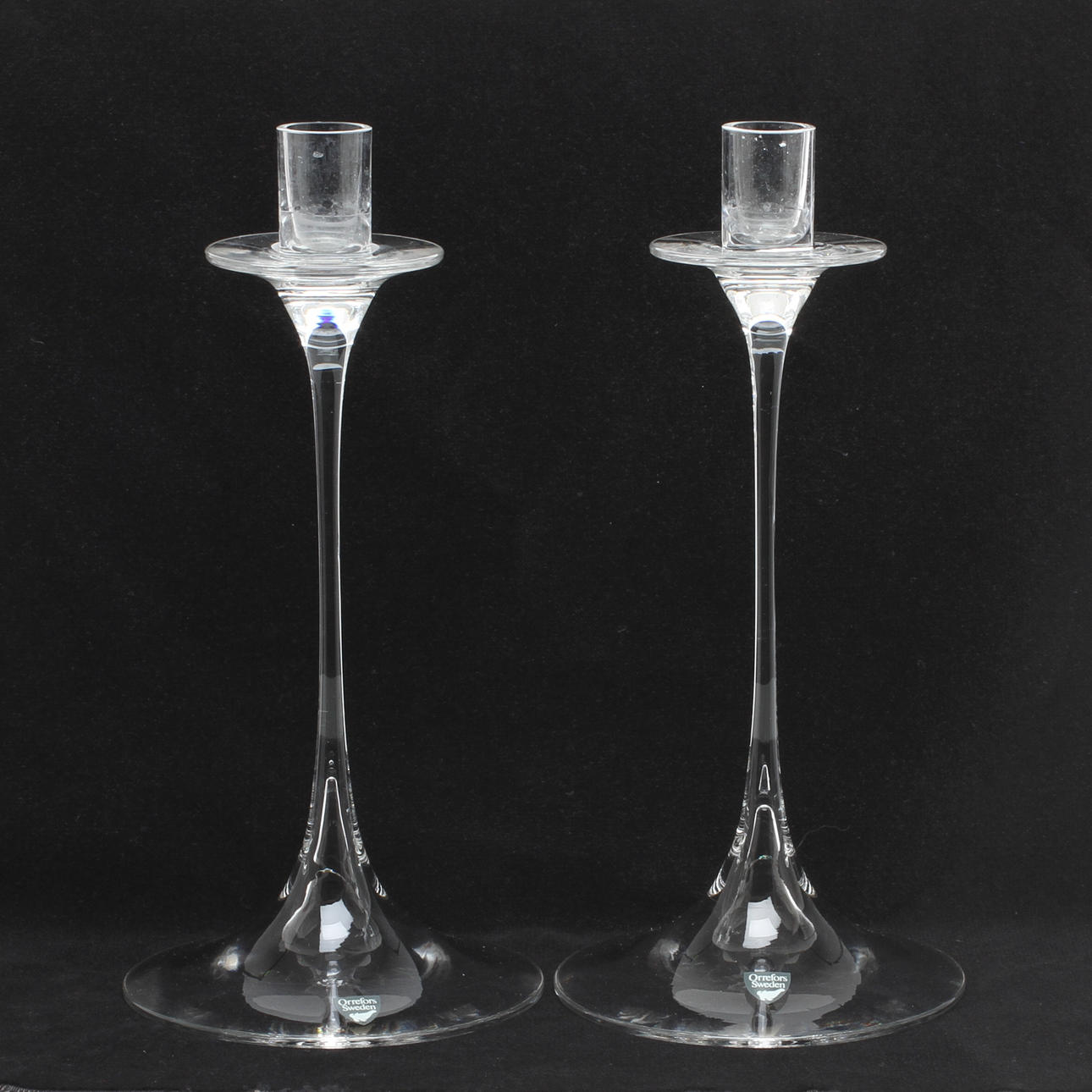 LJUSSTAKAR, ett par, glas, Nils Landberg, Orrefors.