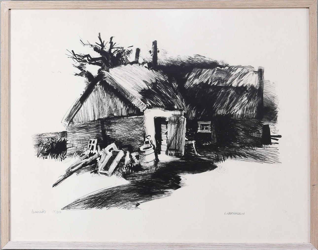 EBBE EBERHARDSON. "Ölandsgård", litografi, signerad E.Eberhardson.