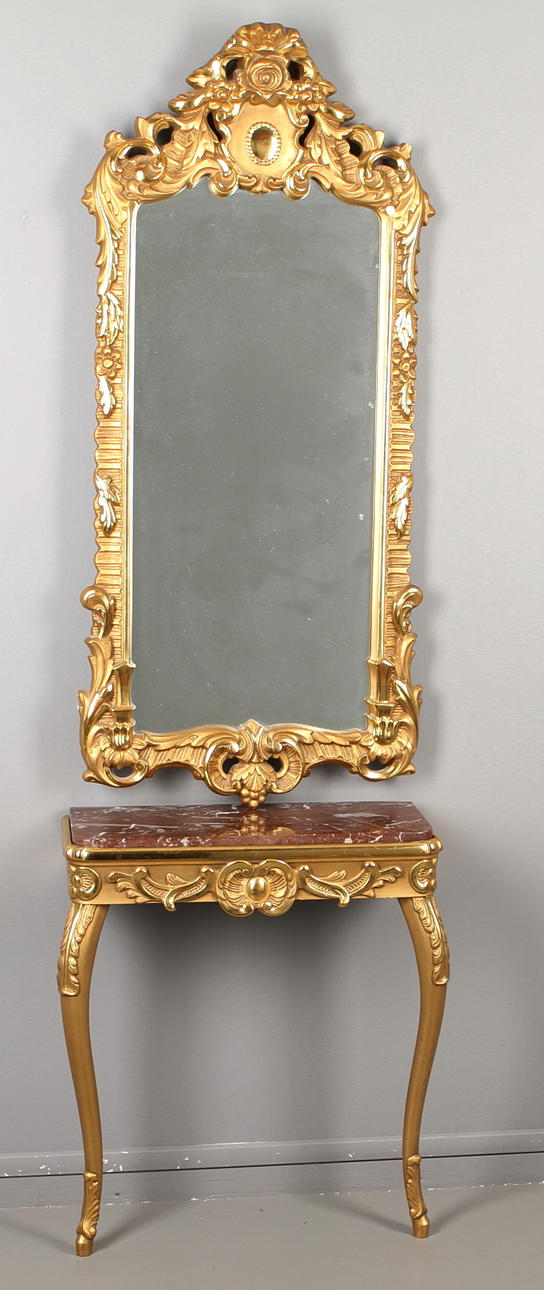SPEGEL samt KONSOLBORD, rokokostil, 1900-tal.