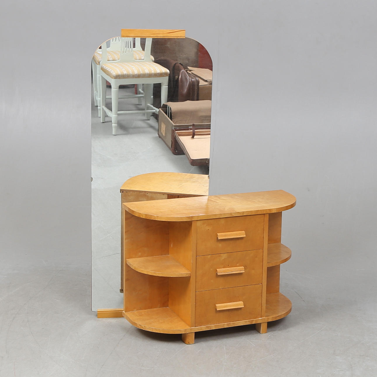 HALL DESK with MIRROR, birch. Funkis, 1930s.