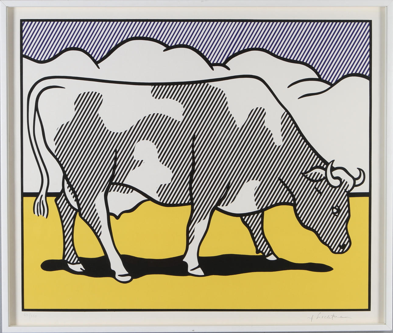 ROY LICHTENSTEIN. Cow Going Abstract, triptyk, färglitografier, numrerade 64/150, varav en signerad rf Lichtenstein.