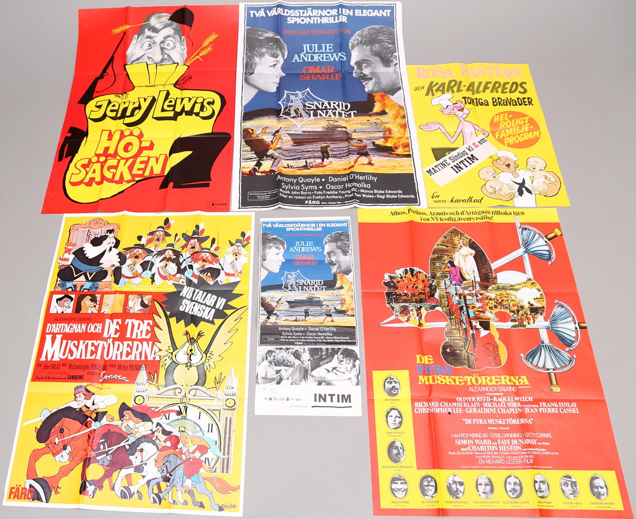 FILMAFFISCHER 6 st. Diverse, Jerry Lewis, tecknat, Rosa Pantern, 1970-tal.