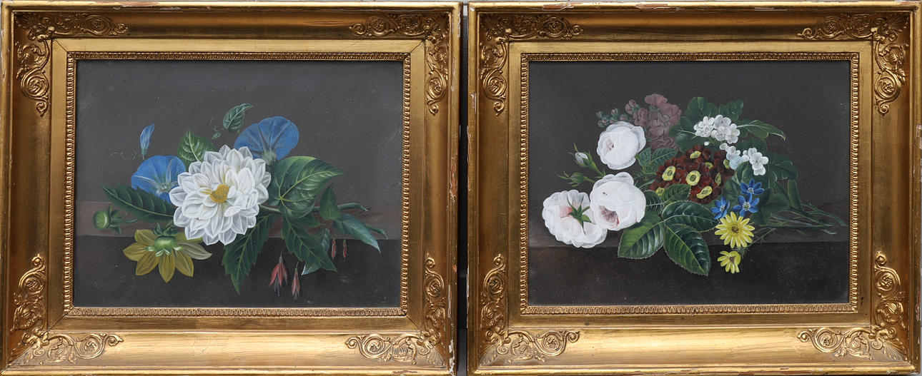 OIDENTIFIERAD KONSTNÄR. DANMARK, BLOMSTERSTILLEBEN, ETT PAR.