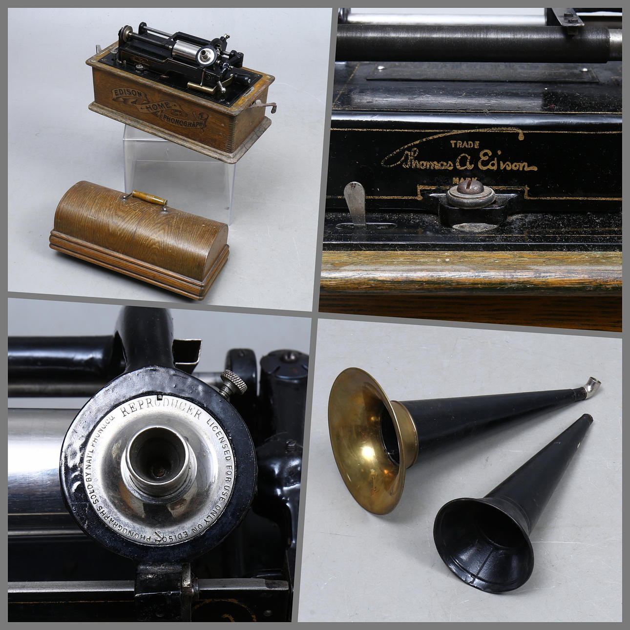 THOMAS EDISON, Phonograph, "Edison Home Phonograph", inkl. 2 Trichter.