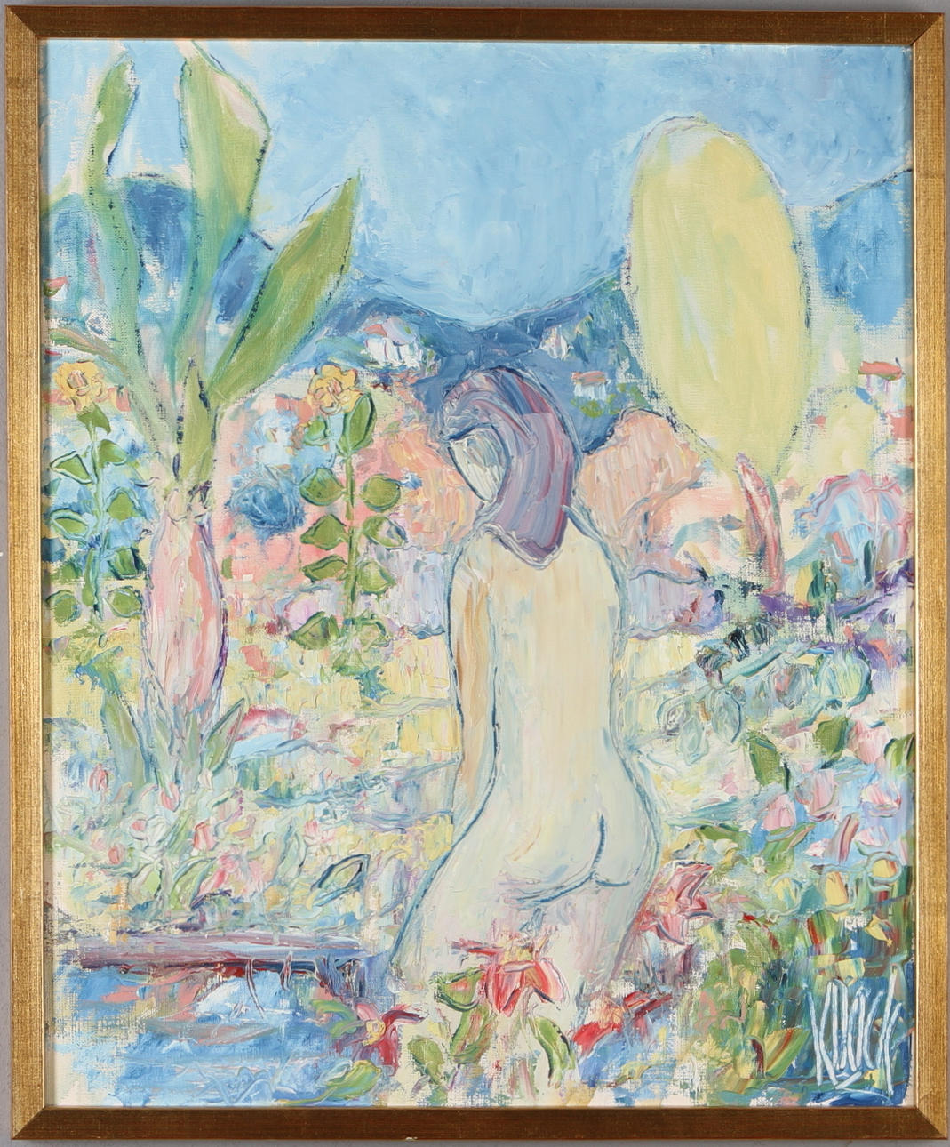 KJELL DACK. Kvinna i landskap, olja på duk, signerad.