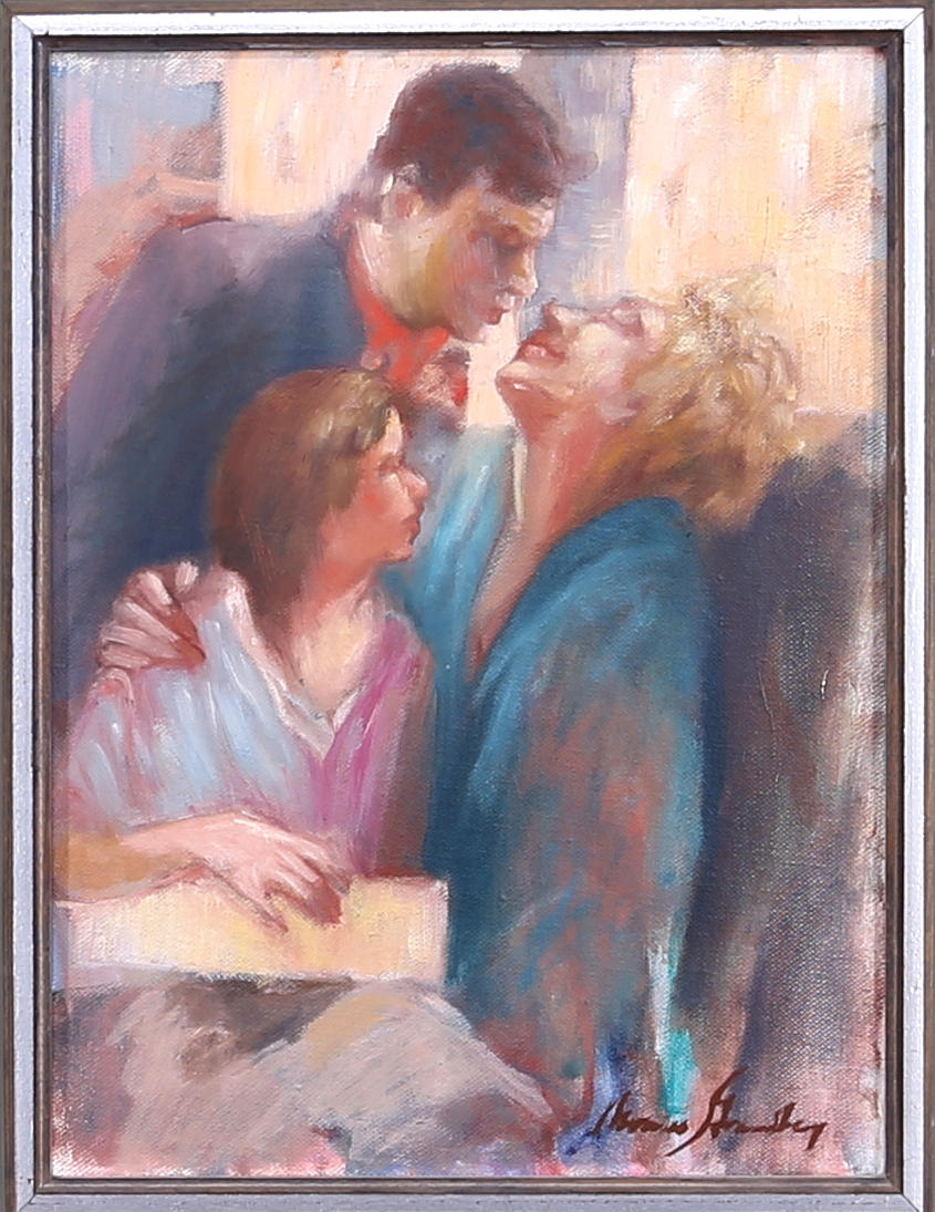 MONICA STRANDBERG. Födelsedagen, olja på duk, signerad Monica Strandberg.