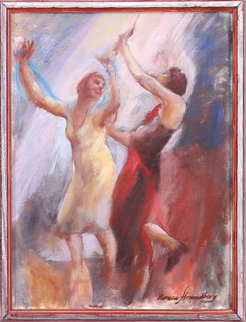 MONICA STRANDBERG. Dansande flickor, olja på duk, signerad Monica Strandberg.