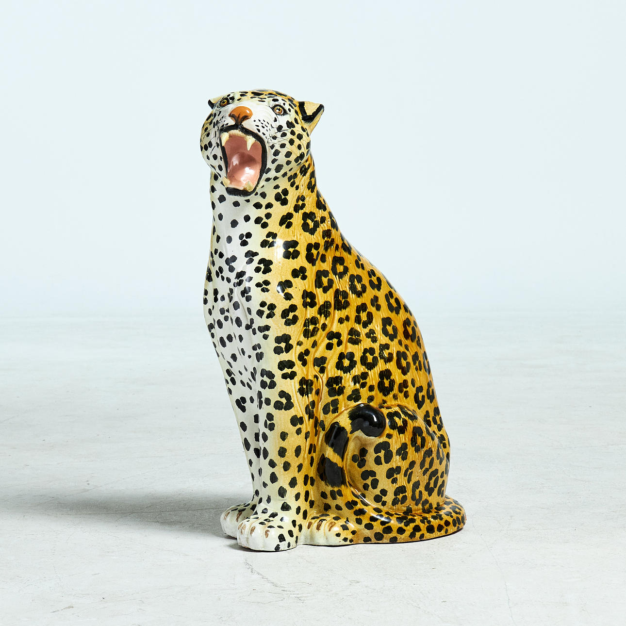 FLOOR SCULPTURE, leopard, glazed ceramic, marked underneath Italy.