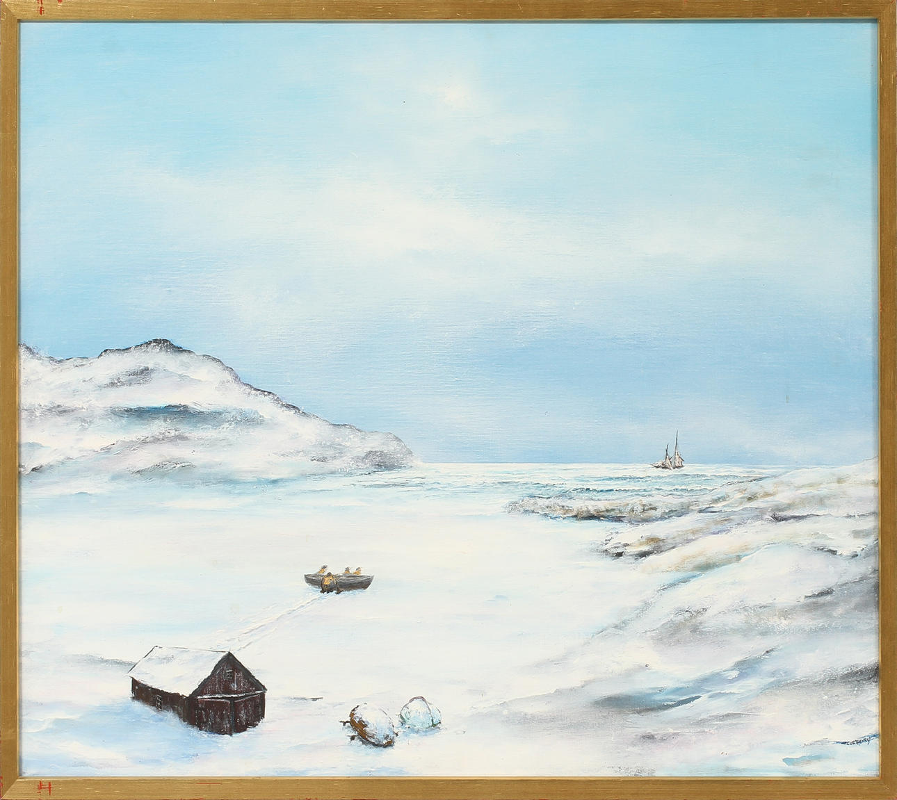 CURT HENRY FREJE. "Undsättning på väg" 1983, olja på duk, signerad.