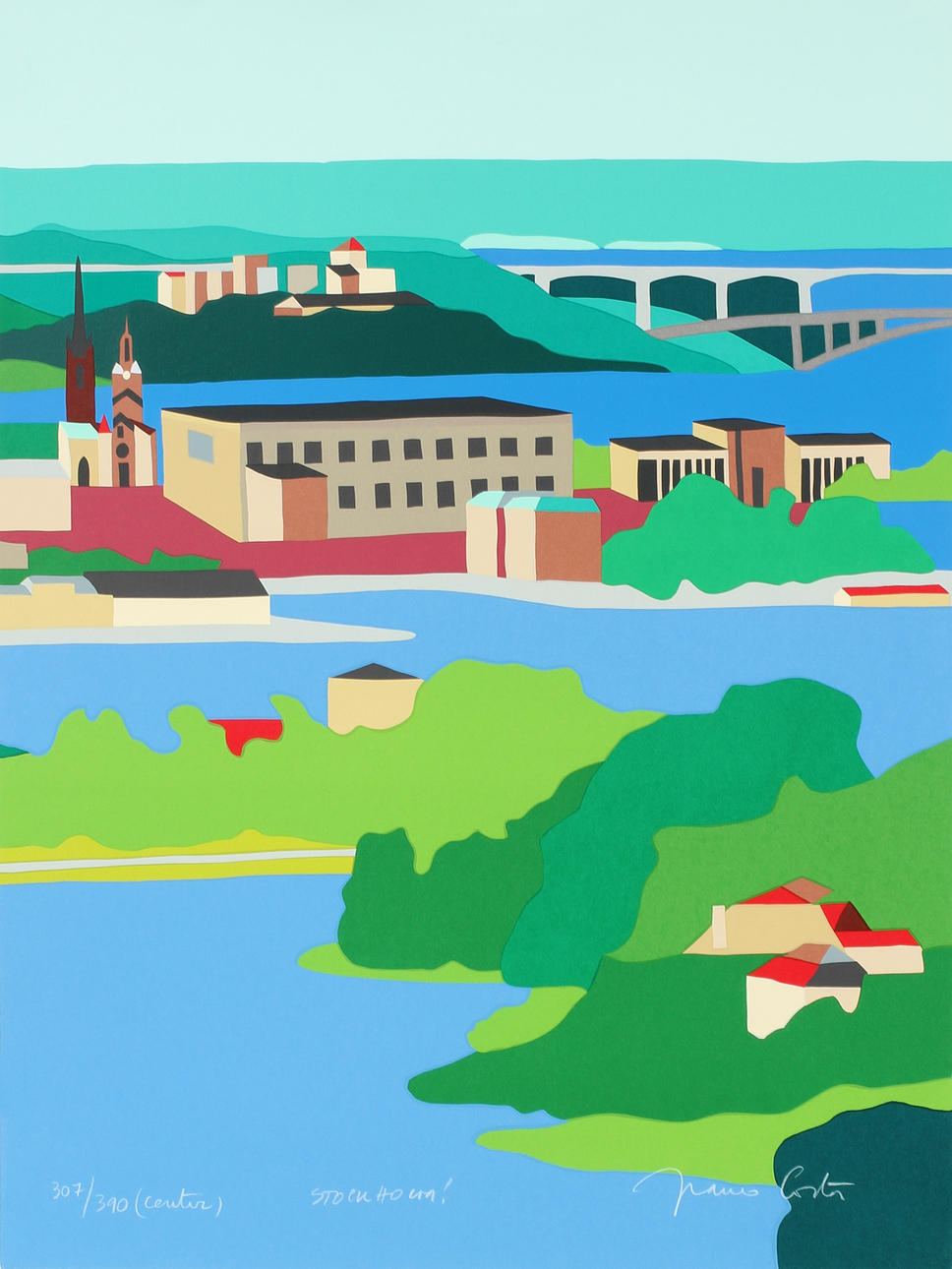 FRANCO COSTA. "Stockholm" Triptyk, Färgserigrafier, signerade och numrerade 307/390, 307/390 samt 308/390.