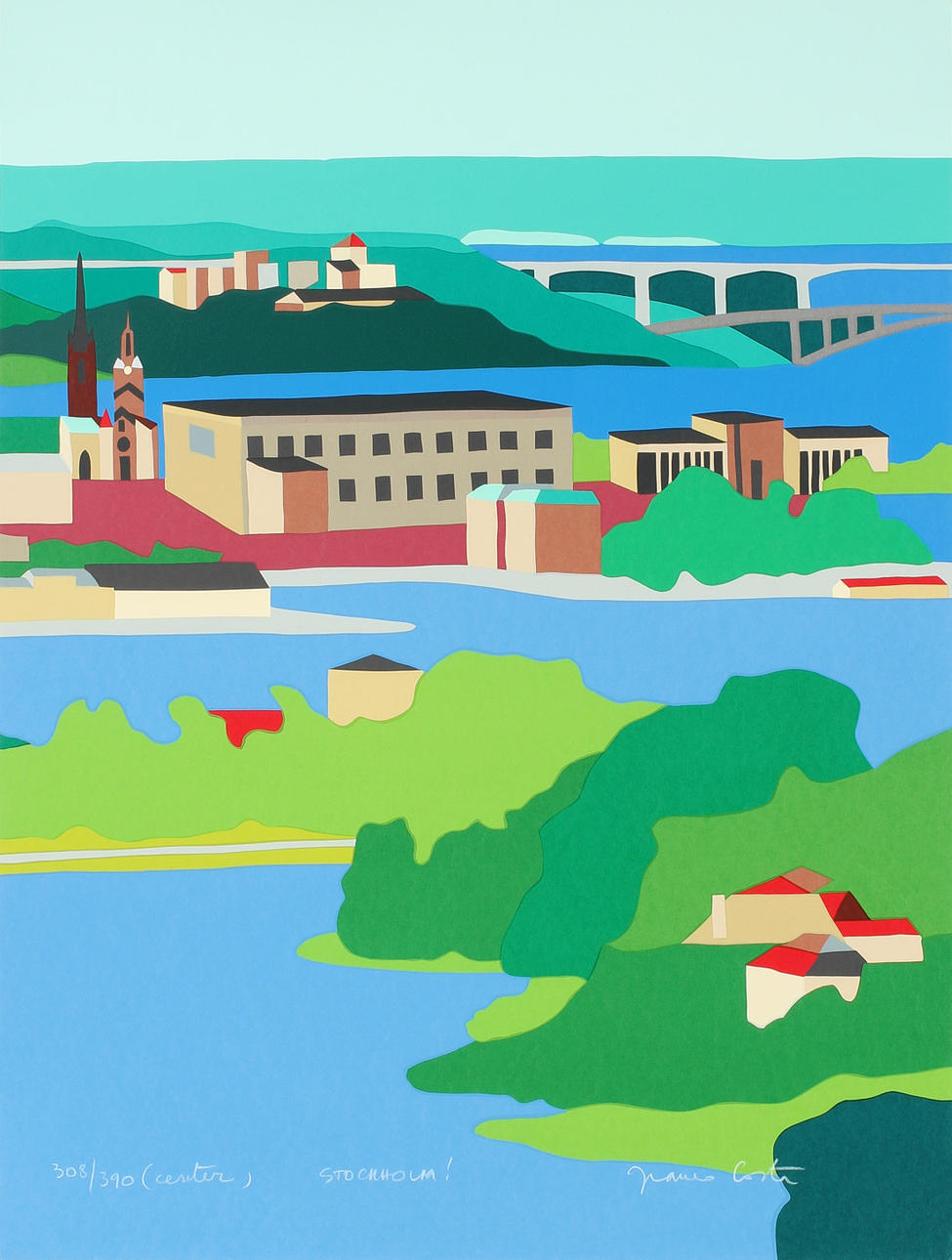 FRANCO COSTA. "Stockholm" Triptyk, Färgserigrafier, signerade och numrerade 308/390, 308/390 samt 315/390.