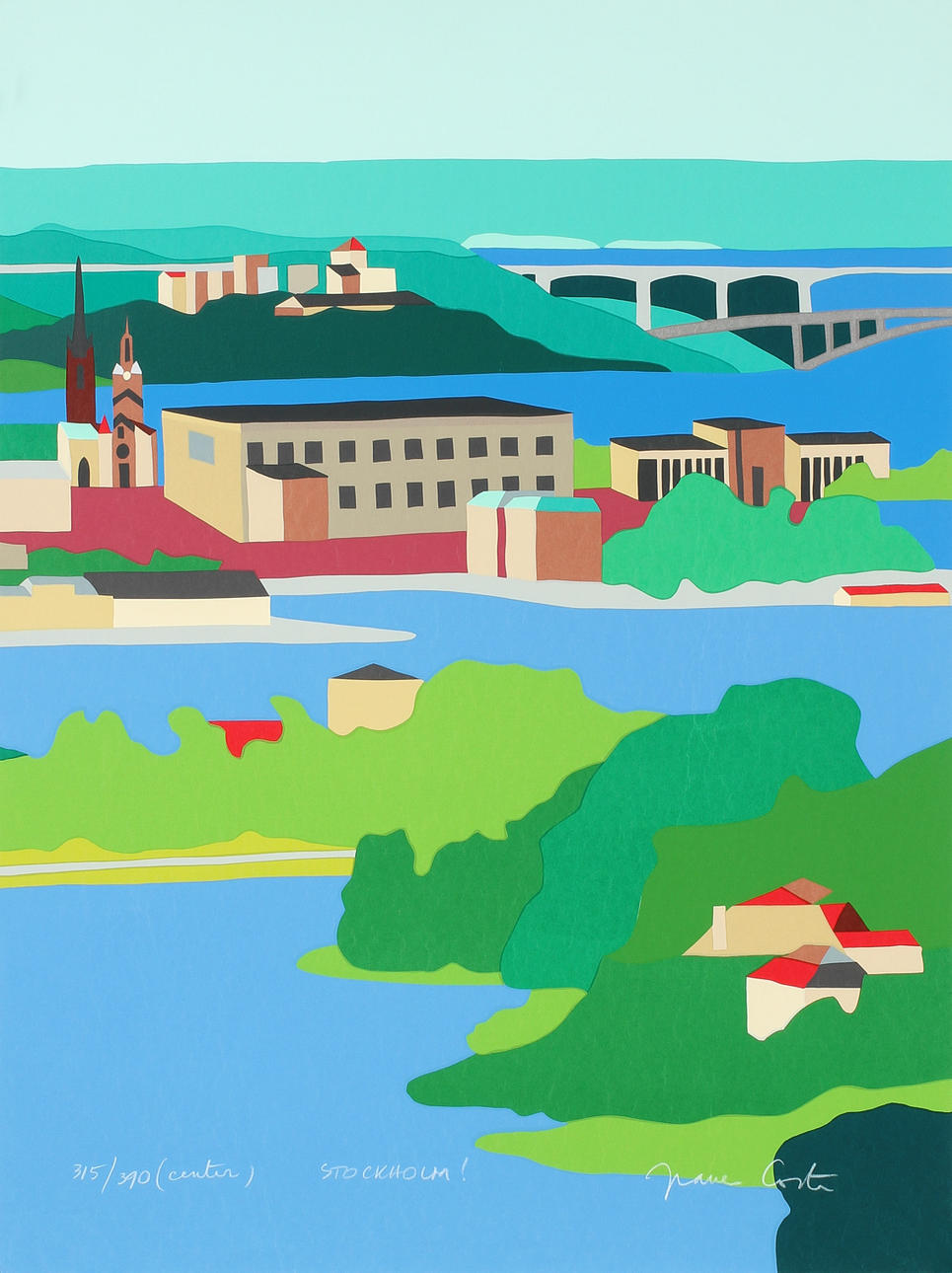 FRANCO COSTA. "Stockholm" Triptyk, Färgserigrafier, signerade och numrerade 307/390, 315/390 samt 315/390.