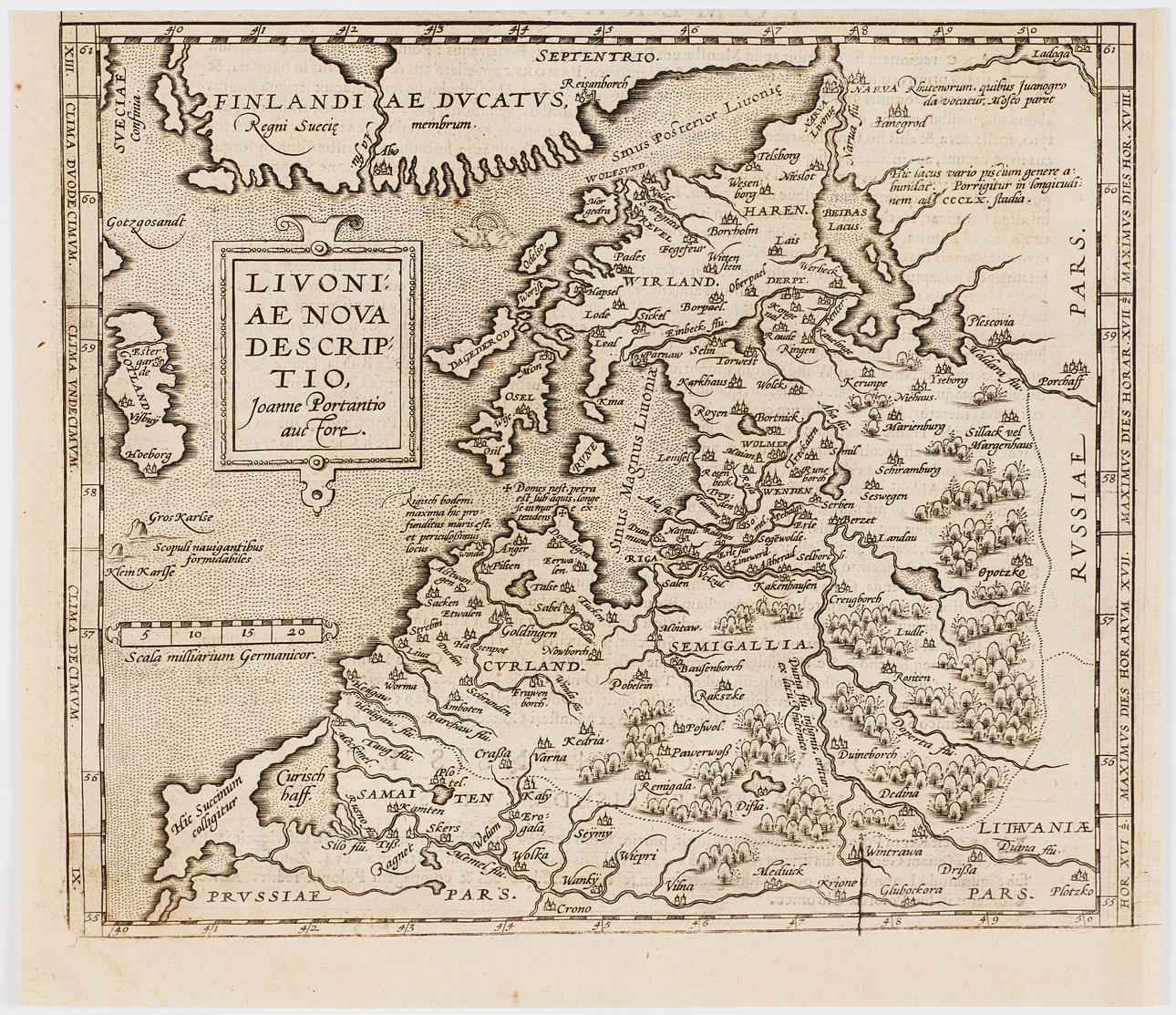 Orteliuksen Livoniae-kartta (Itämeri) jne.