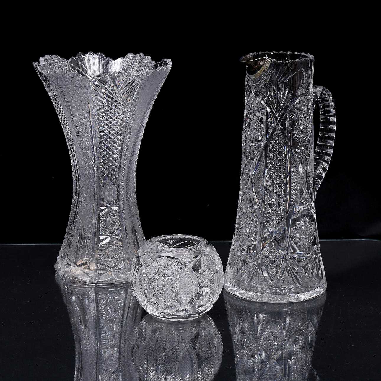 GLASS OBJECTS, 3 pcs, Bohemian crystal.