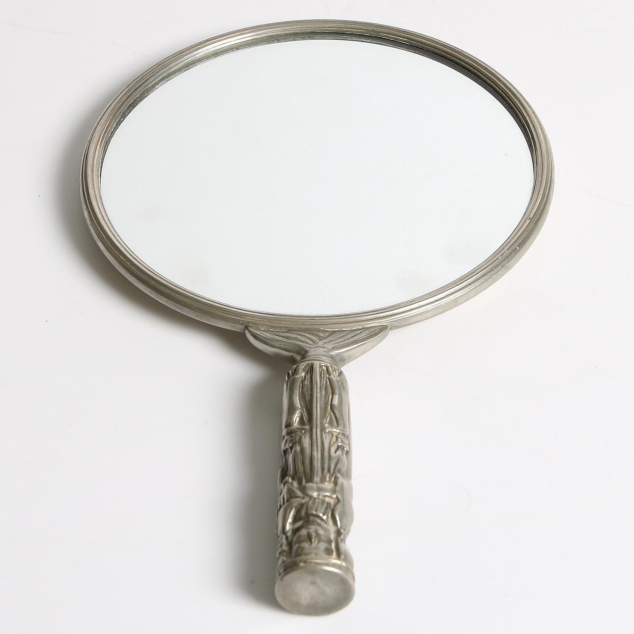 HAND MIRROR, pewter, early 20th century.