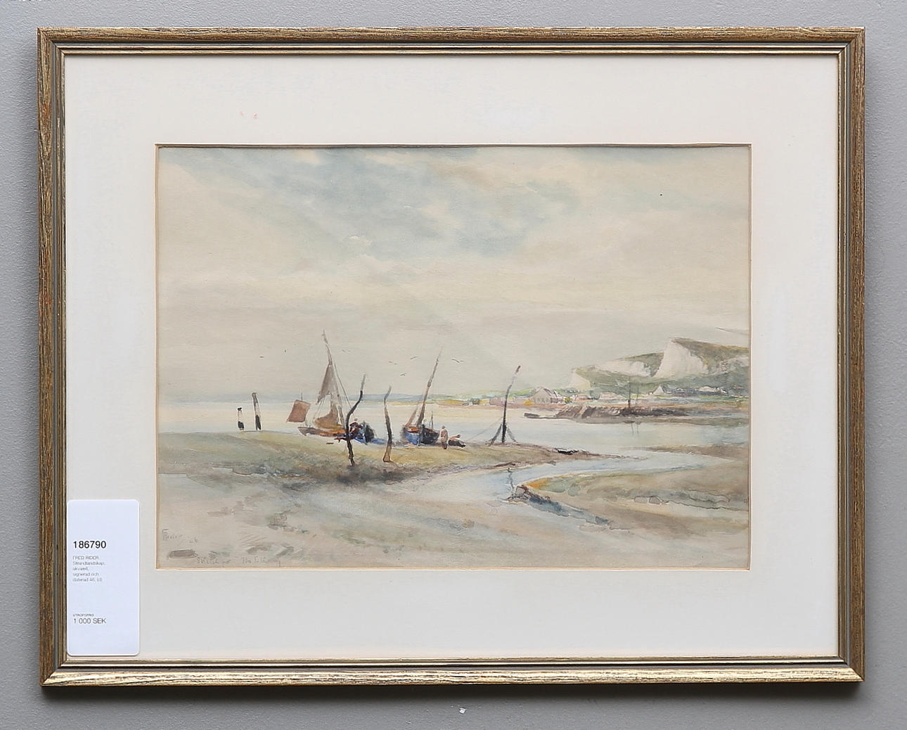 FRED RIDER. Strandlandskap, akvarell, signerad och daterad 46.