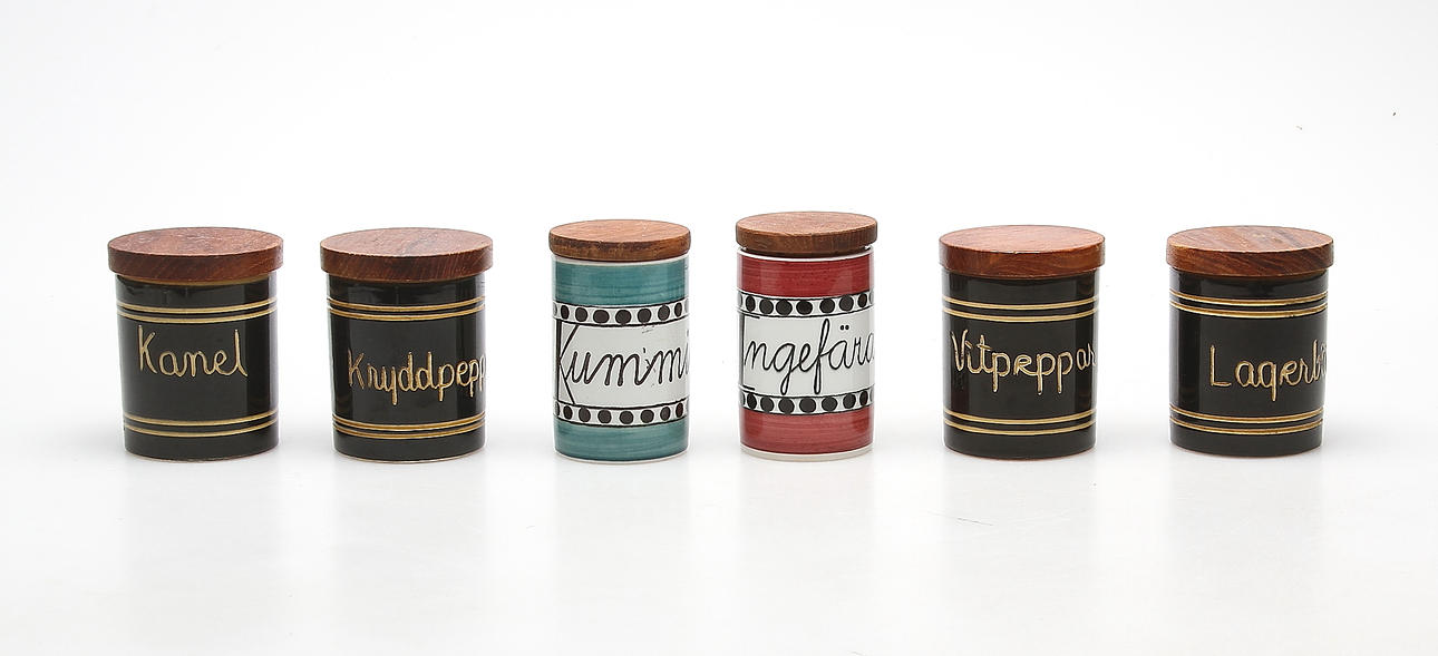KRYDDBURKAR, 6 st, varav 2 st "Arom", Marianne Westman, Rörstrand.