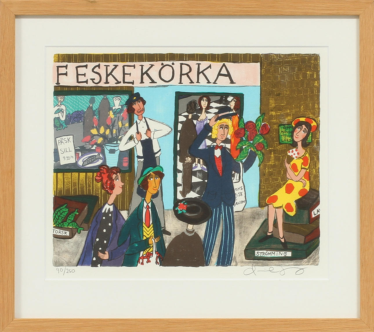 MARIKA LANG. "Feskekörka" färglitografi, signerad och numrerad 90/250.