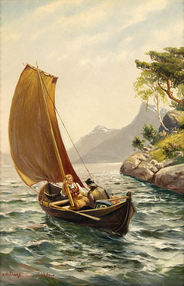 KÜNSTLER DES 20. JAHRHUNDERTS. ” Utflykt på sjön.” olja/duk. 53,5 x 34,5 cm L. u. tecken. och ref.: Nitto Dahl lämnar. ram.