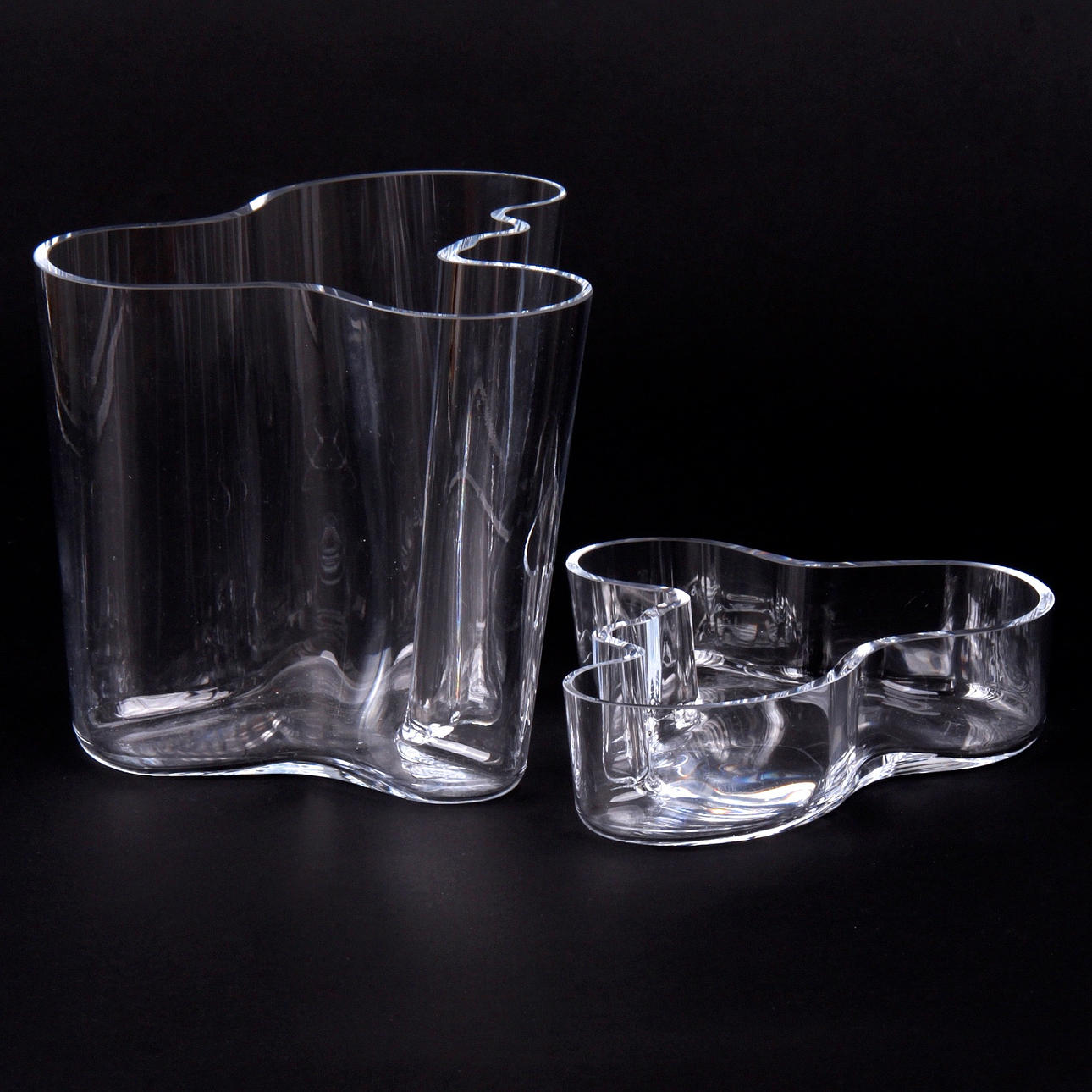 VAS, samt skål, 2 st. glas, "Savoy", Alvar Aalto, Iittala.