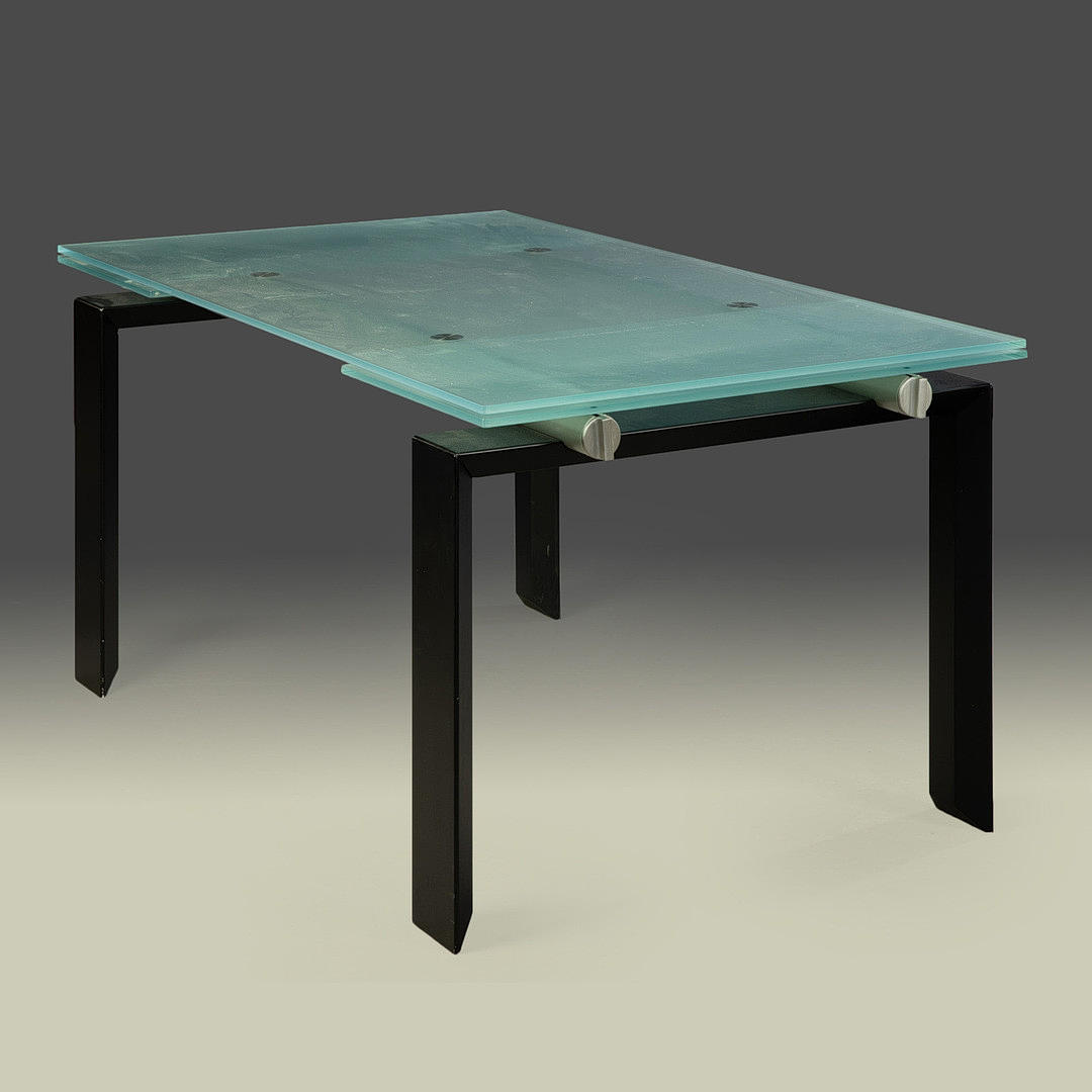 DESALTO, mesa extensible / mesa de cristal 'Zanquitos'.