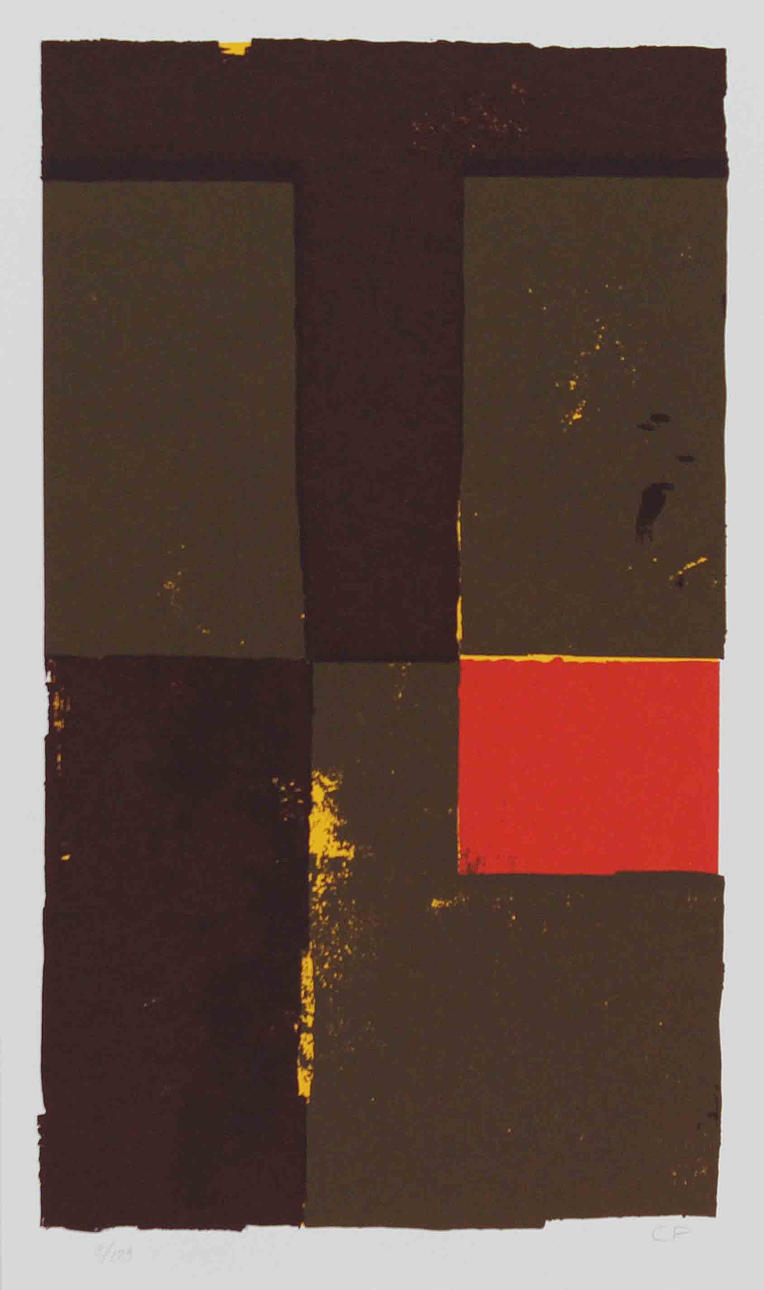 CURT FORS. Komposition. Färgserigrafi (2). Bladmått Monogramsign CF resp Curt Fors. 2/129 resp 11/20 HC.