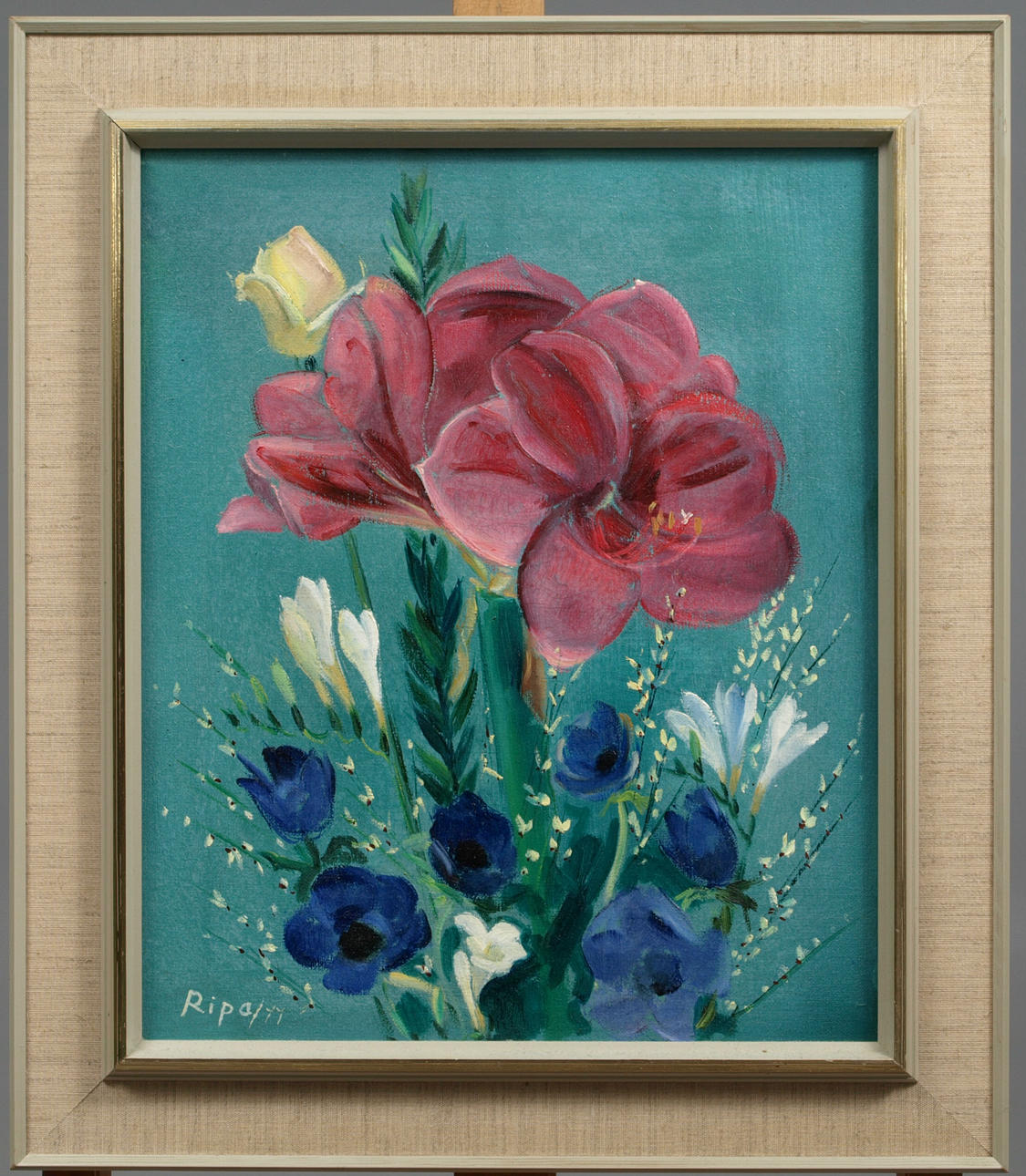 HANS RIPA. olja på duk, " Amaryllis o anemoner ", signerad Ripa.