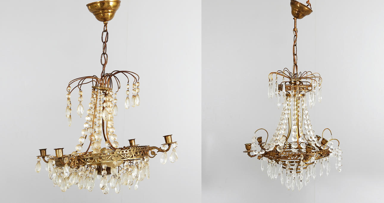 KRISTALLKRONOR, 2 st. Empirestil, 1940-1950 tal.