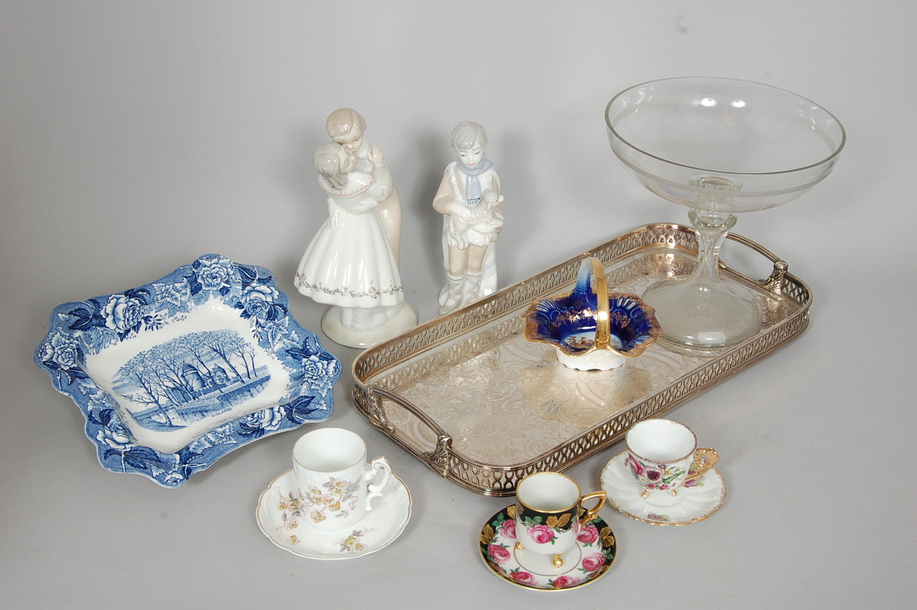 PARTI PORSLIN, GLAS, 9 delar,bland annat Rosenthal 1891.