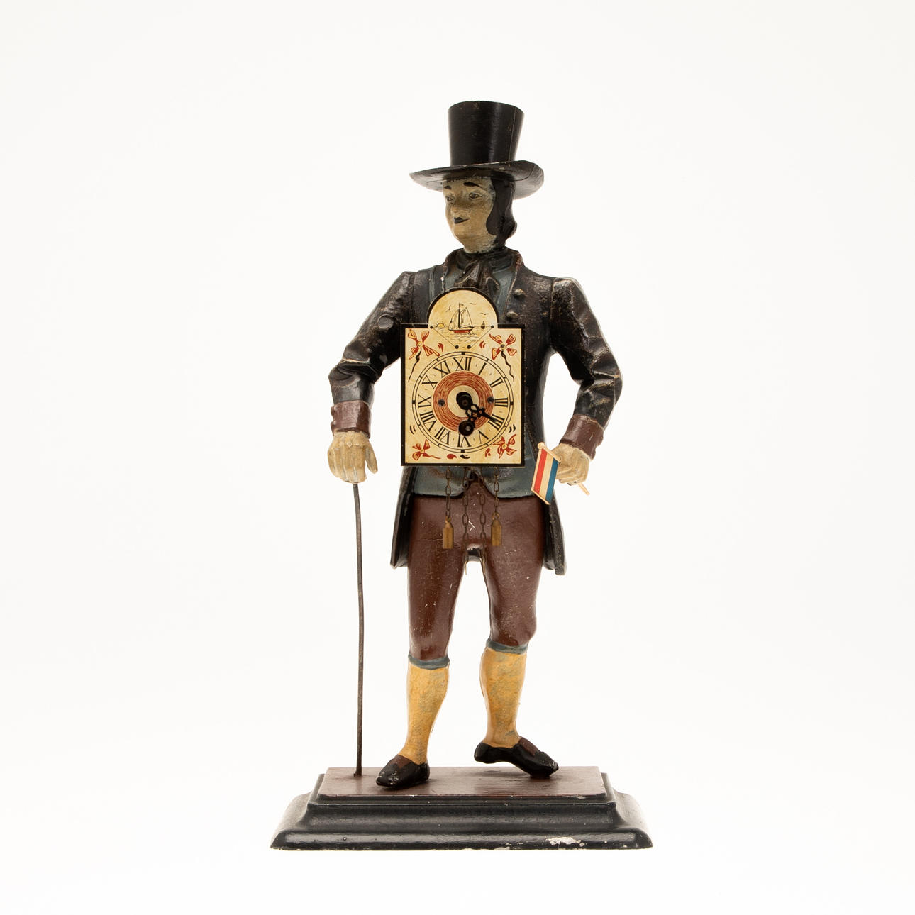 Figure / table clock, Black Forest clock man, metal, Germany, around 1950.