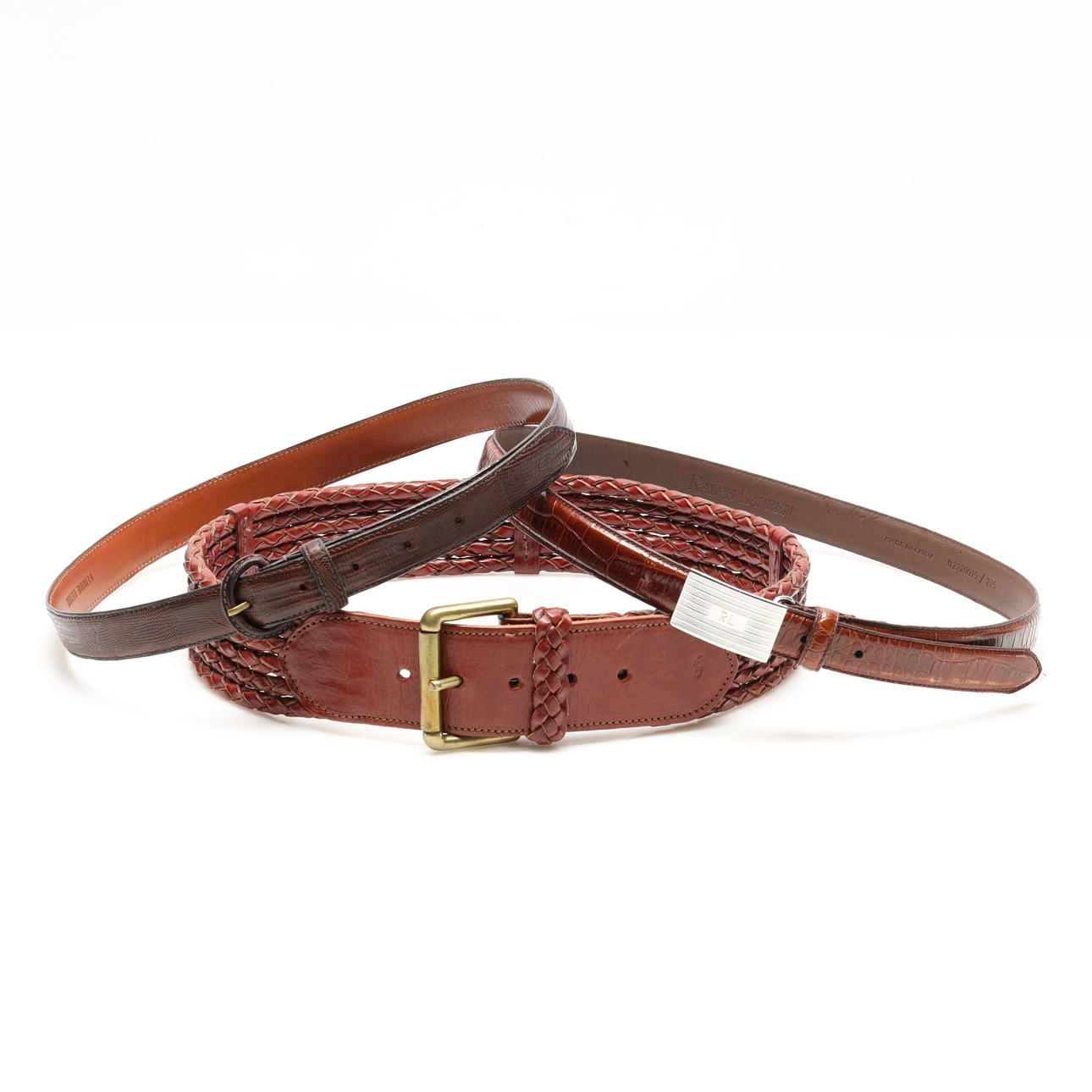 RALPH LAUREN, 3-TEILIGER SCHAL, TAILLENUMFANG CA. 80.