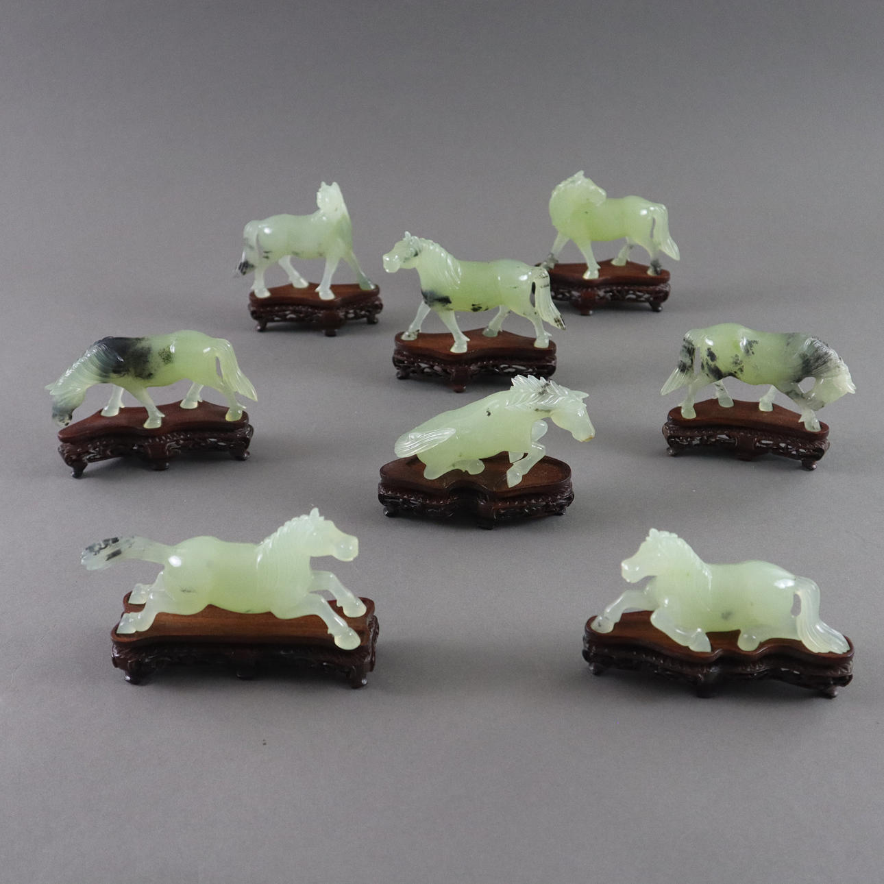 - 8 JADE HORSES, China 20th century.