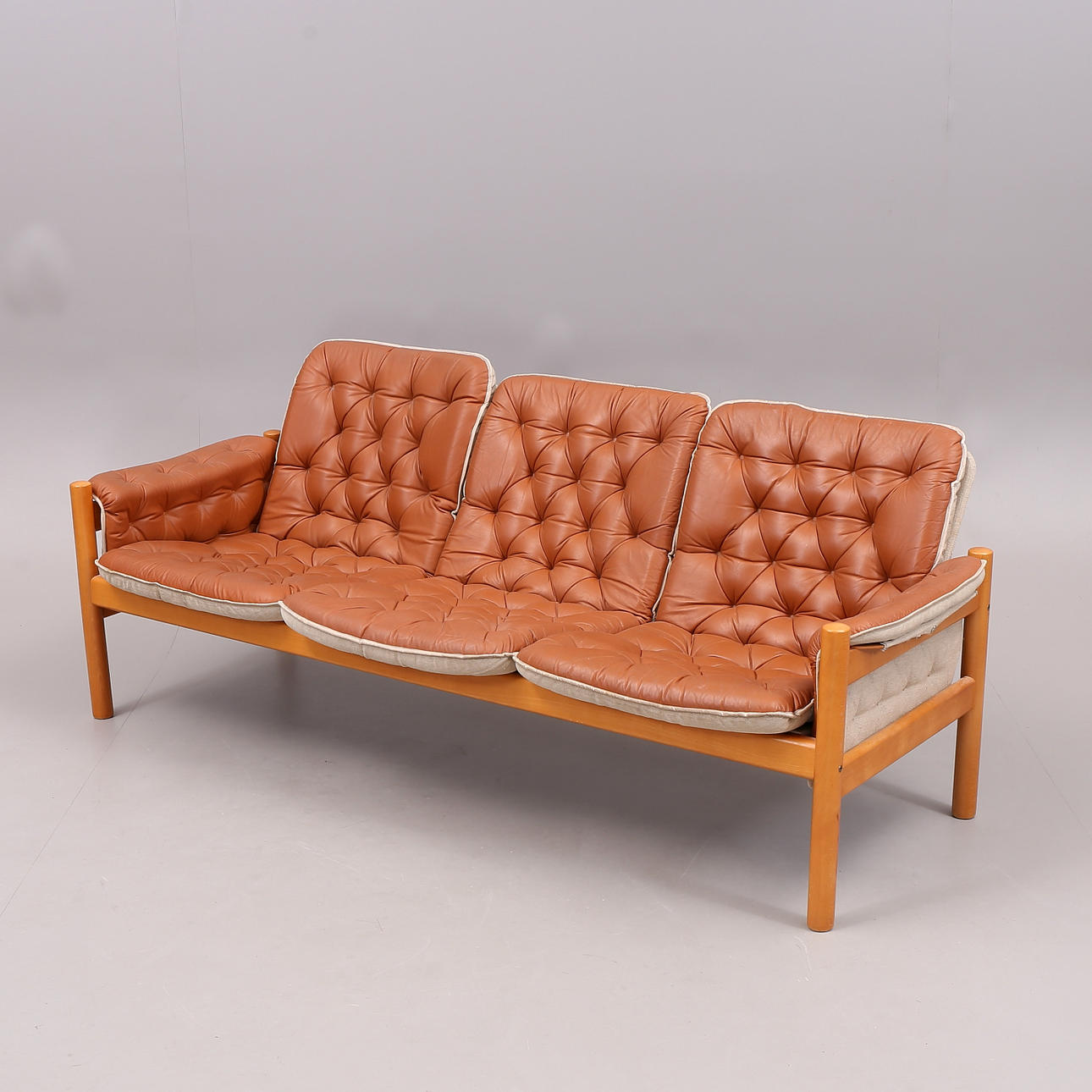 STURE ENG, KJELL NORDIN. 3-seat sofa, leather, canvas, "Irevik", Ikea, second half of the 20th century.