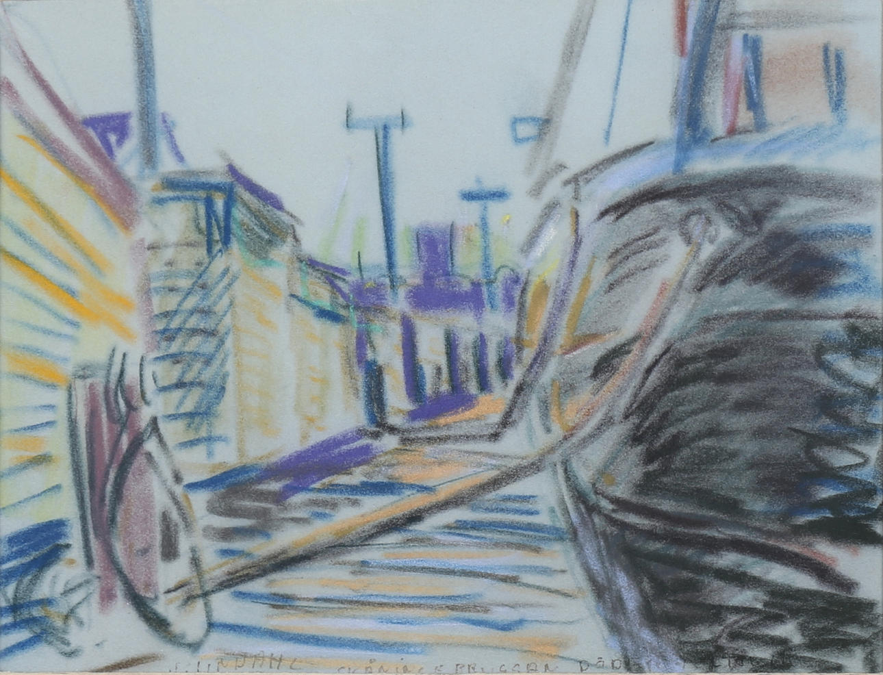 STEN LINDAHL. "Skåningebryggan, Döderhultsvik". Pastell, signerad.