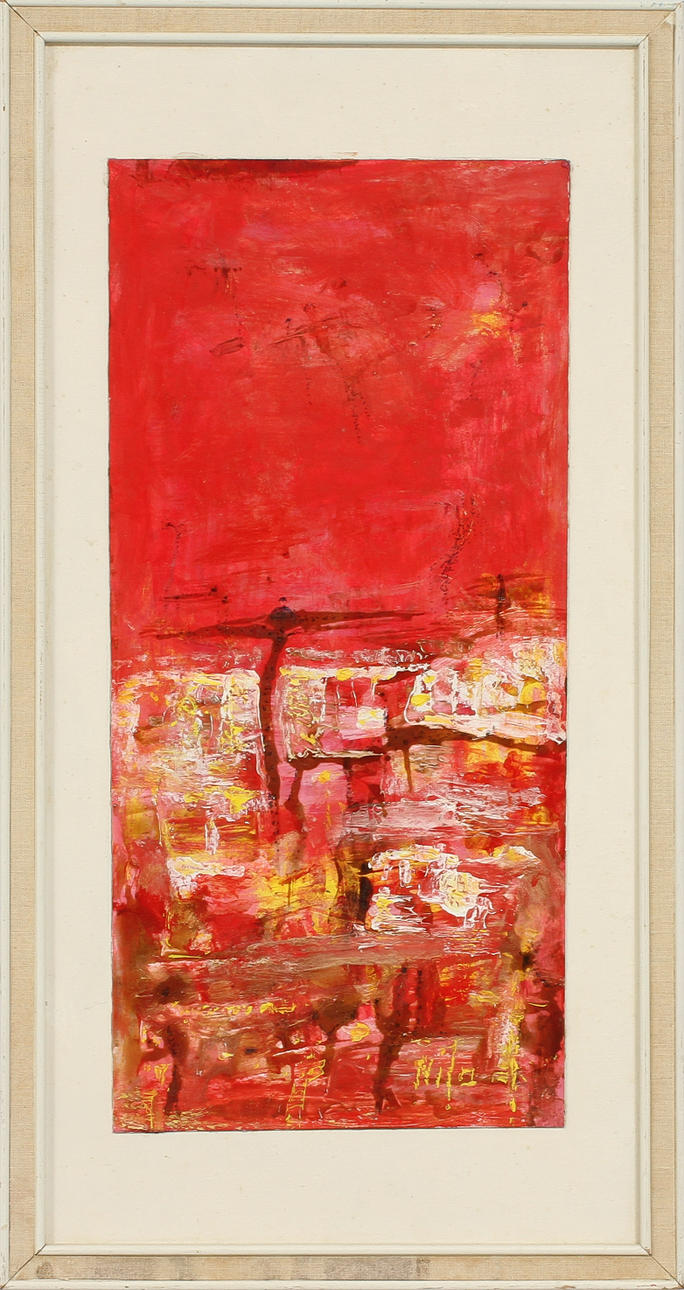 LAURI NILA. "Paisaje Vermillion", olja på pannå, signerad.