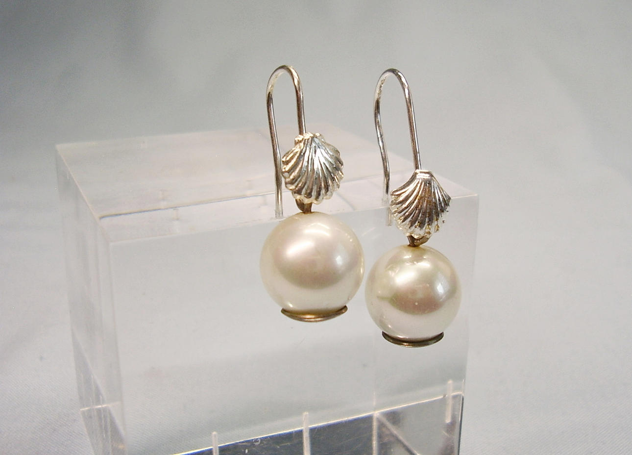 OHRRINGE SILBER 925 GROSSE WEISSE PERLEN.