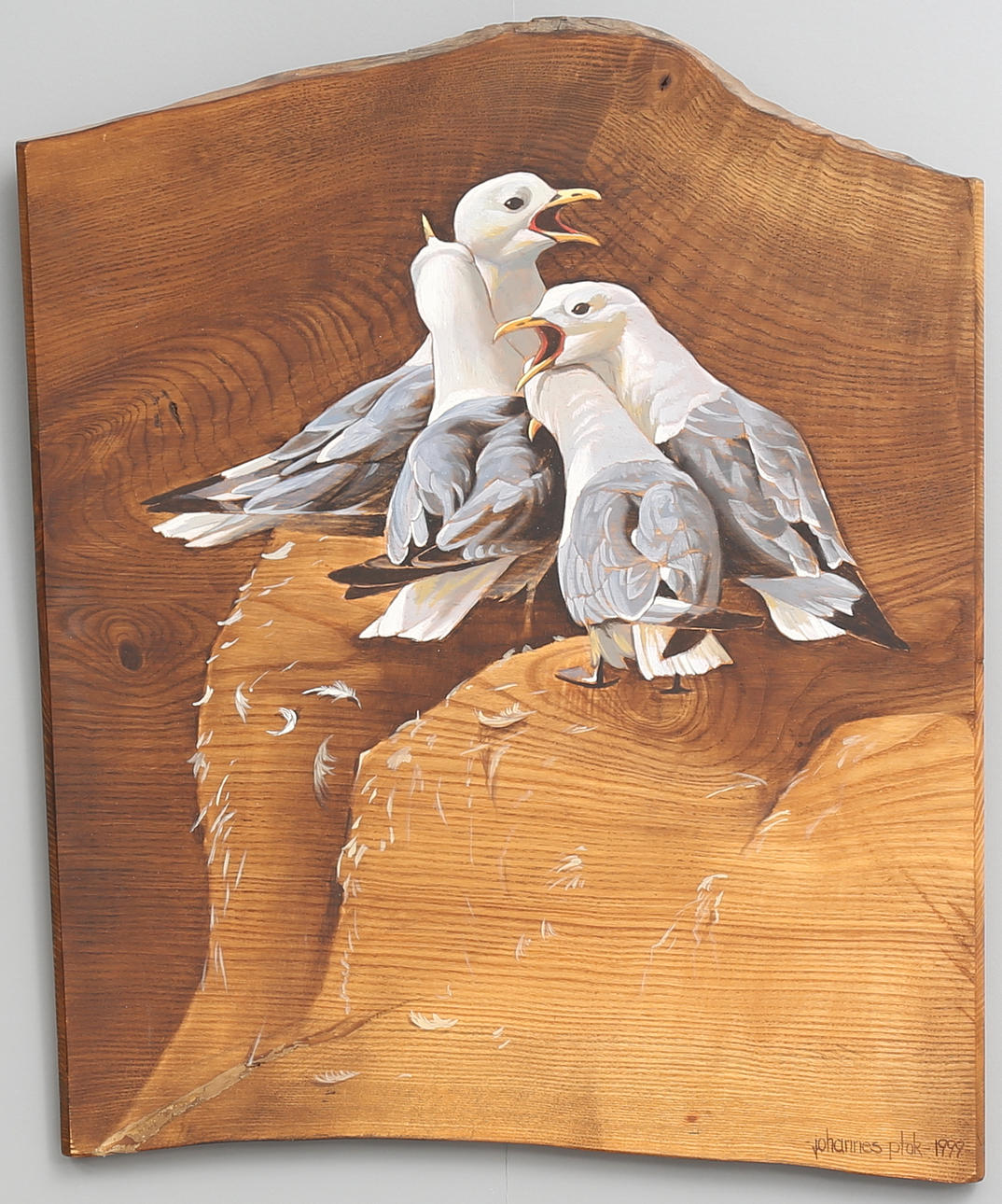 JOHANNES PTOK. Fiskmåsar. Olja på trä, signerad och daterad 1999.