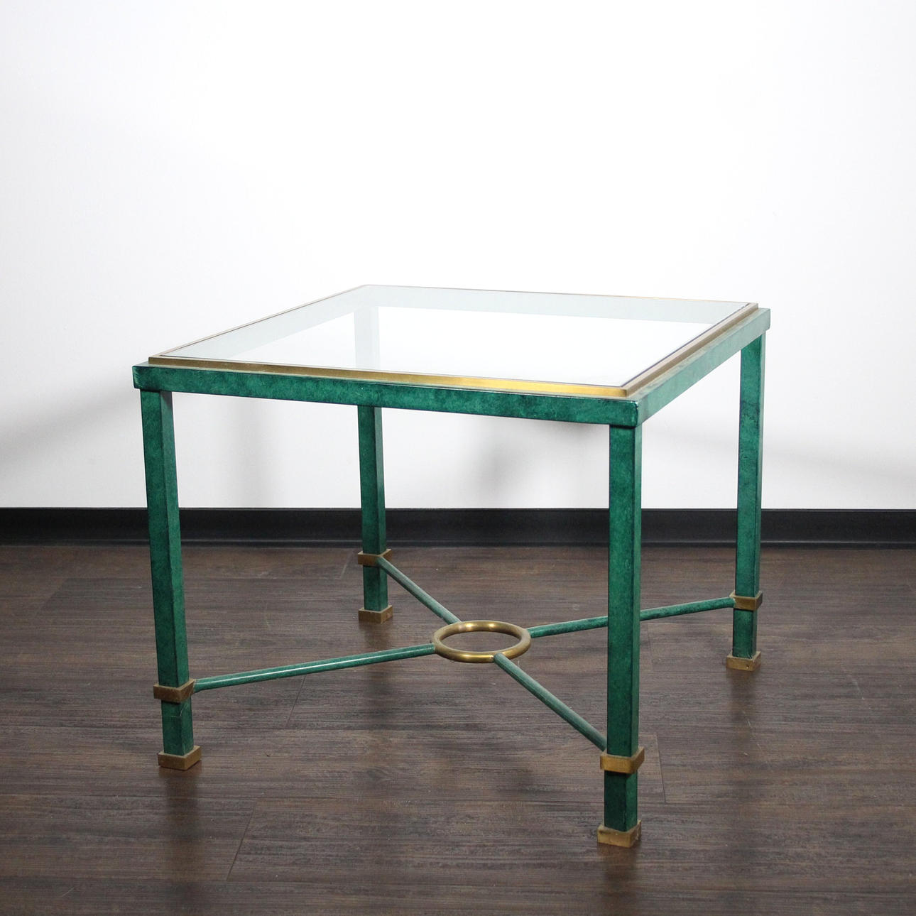 Side table with glass top.